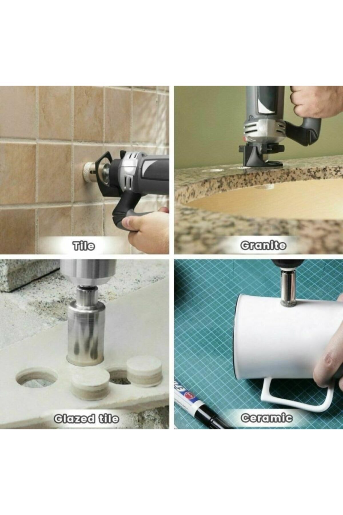 Mermer Granit Fayans Cam Yuvarlak Delme Pancı 10mm 12mm 14mm Elmas Uç Delik Açma Matkap Karot 3 Lü