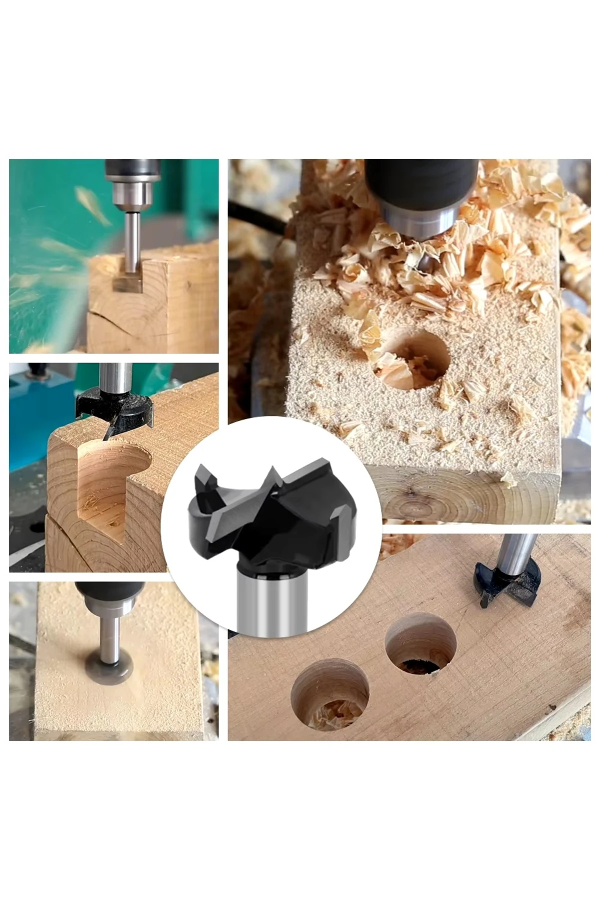 Tas Menteşe Freze Bıçağı Uç Seti 5 Parçalı Ahşap Delme Pancı Yuvarlak Delik Açma Matkap Ucu
