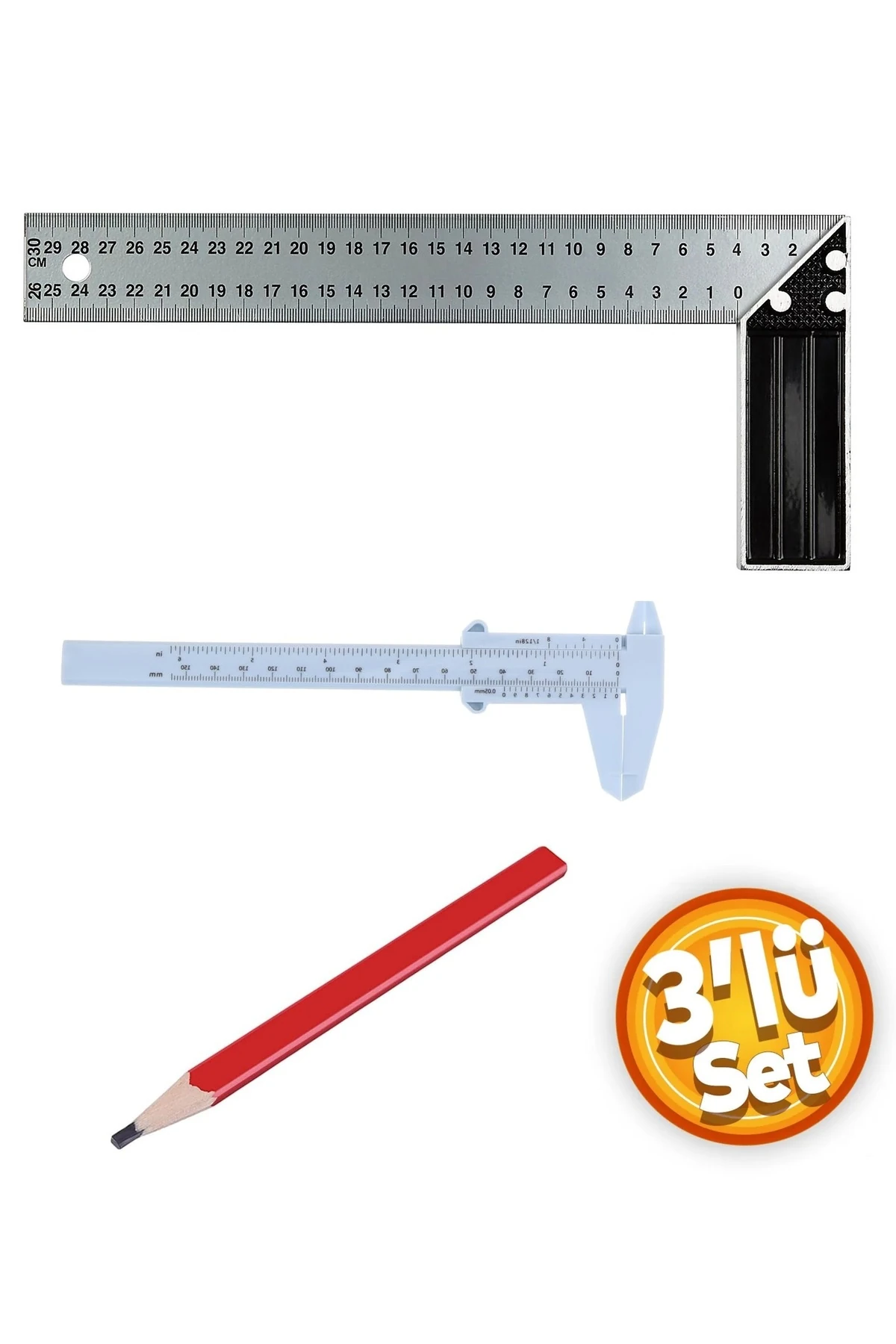 Ayarlı Gönye Sürgülü Kumpas Marangoz Kalemi Seti Mühendis Cizim Seti 45 90 derece Alüminyum