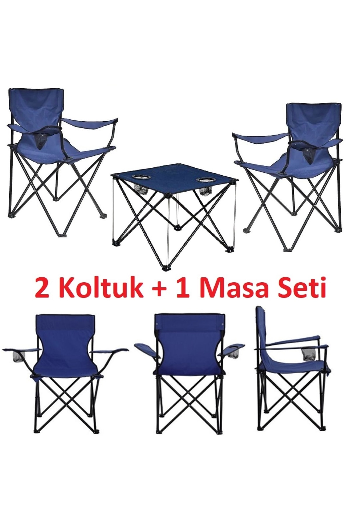 Çantalı Katlanır Kamp Piknik Koltuğu Masa Seti Bahçe Plaj Masalı Sandalye Takımı Bardaklı Askılı Set