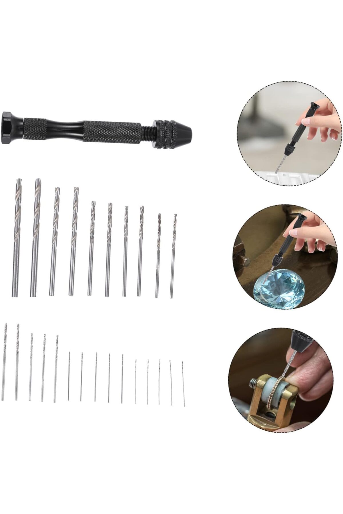 Mini El matkap 25li matkap ucu 0,5 – 3,0 mm Hassas el matkabı seti metal ahşap kuyumcu model yapımı