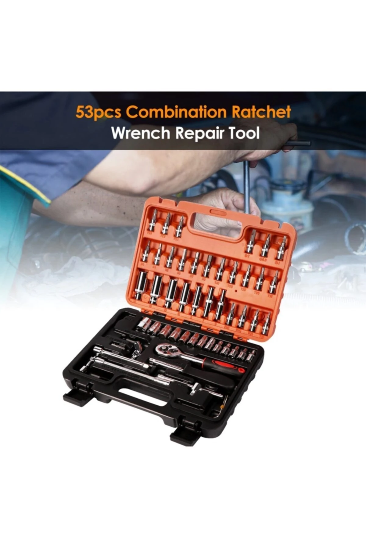 53 Parça Lokma Takımı Otomatik Cırcırlı 1/4 Uzatma Kolu Hex Adaptörlü Çantalı Set 1/4'' Profesyonel