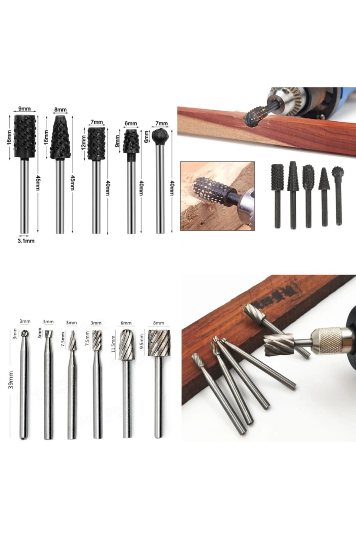 Mini Gravür Makinası Için Ahşap Oyma Törpüleme Delme Eğe Freze Uç Seti Kalıpçı 11 Parça Kalıpçı