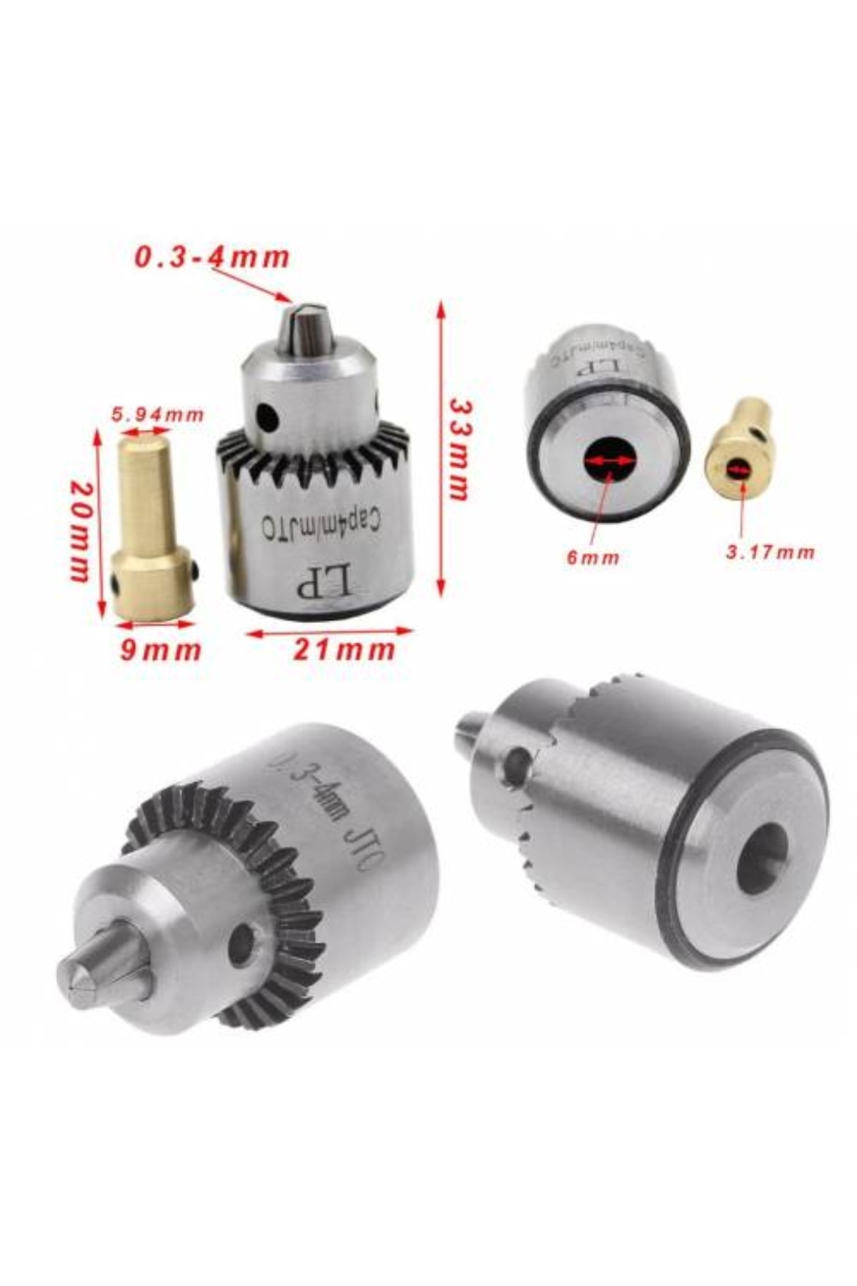 Motor Mandrel Seti Elle Sıkmalı 3 Çeneli Mini Chuck Adaptör Set