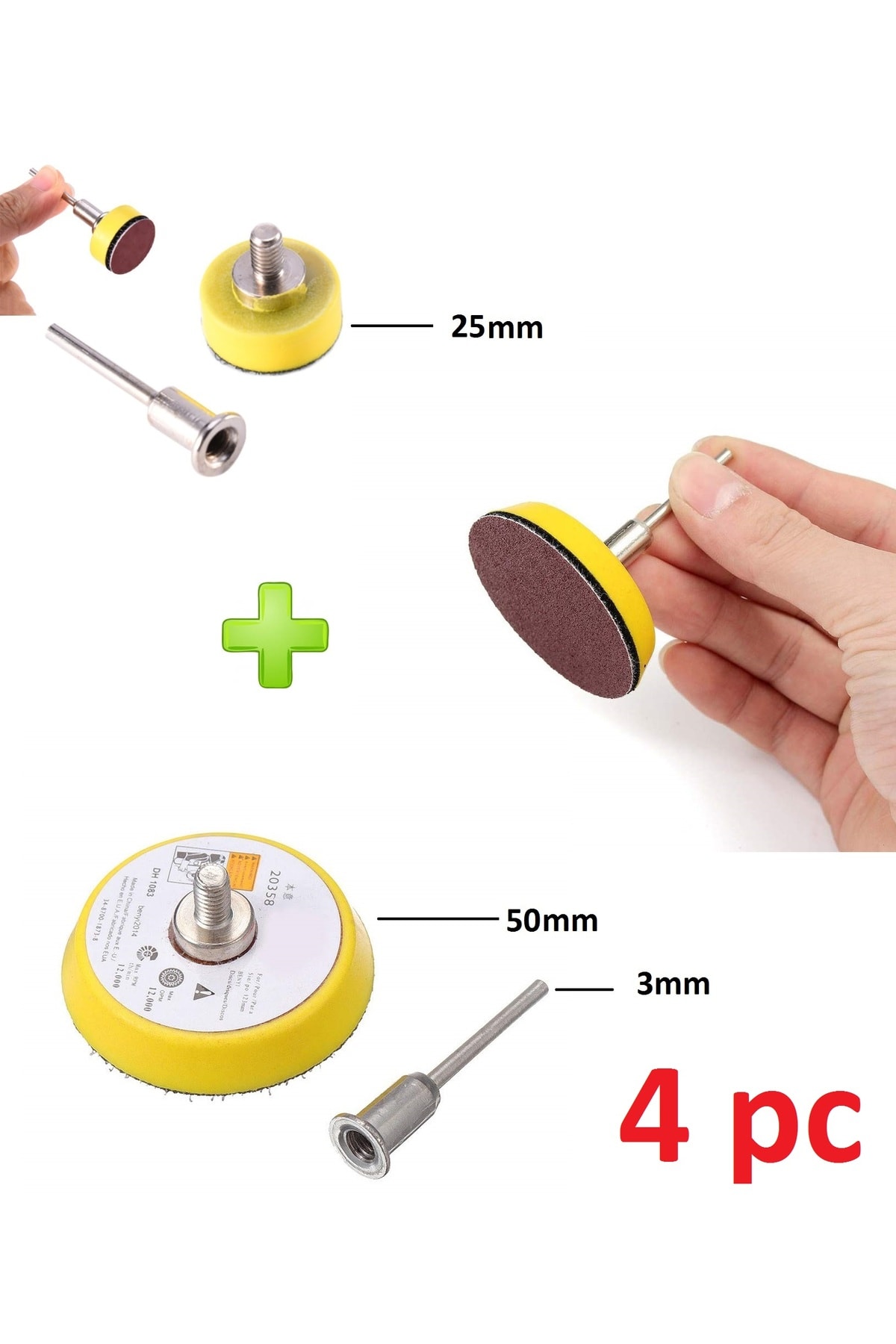 Dremel Tarzı Mini Kalıpcı Vız Vız Için 5cm ve 2.5cm Cırtlı Zımpara Pedi Zımpara Tabanı seti 4 parça