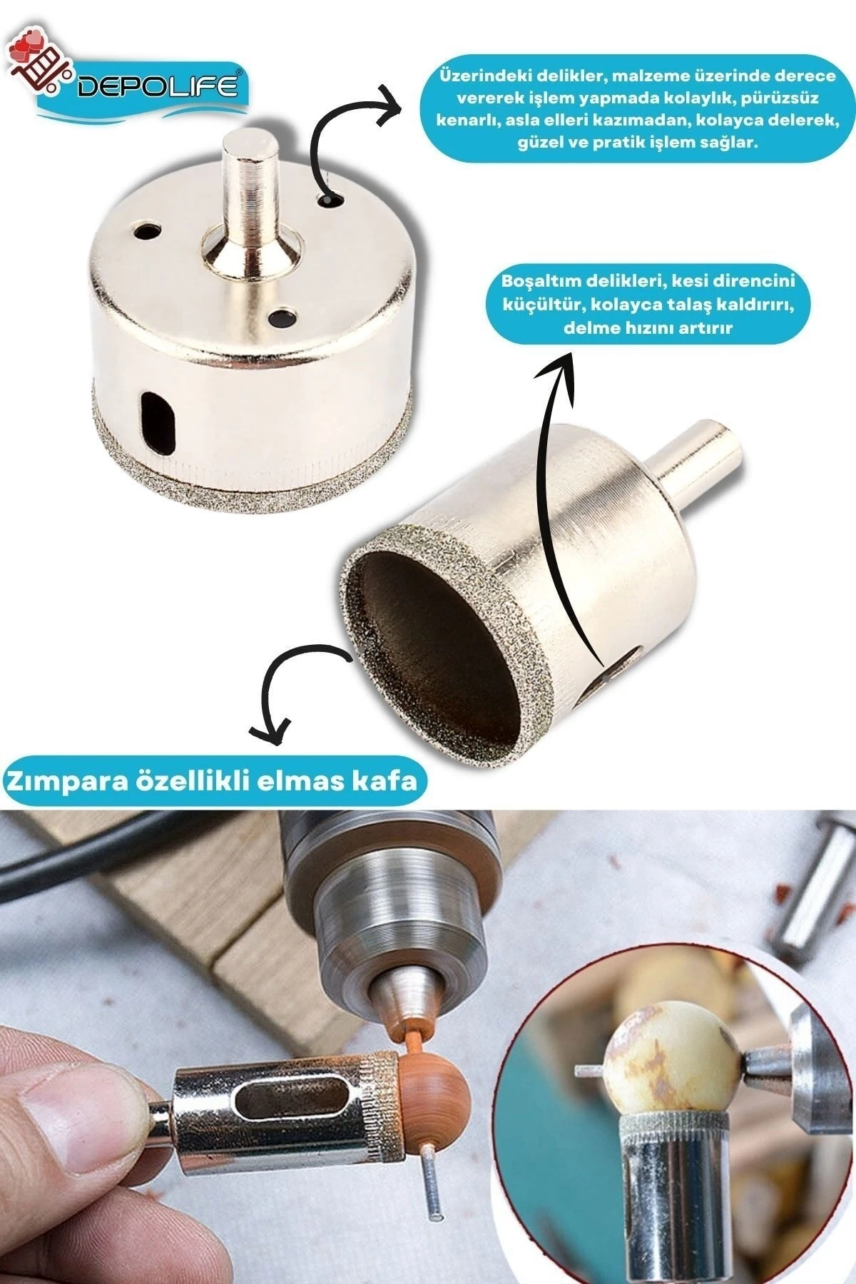 12mm Mermer Granit Fayans Cam Yuvarlak Delme Panç Elmas Uç Yuvarlak Açma Matkap Için Karot