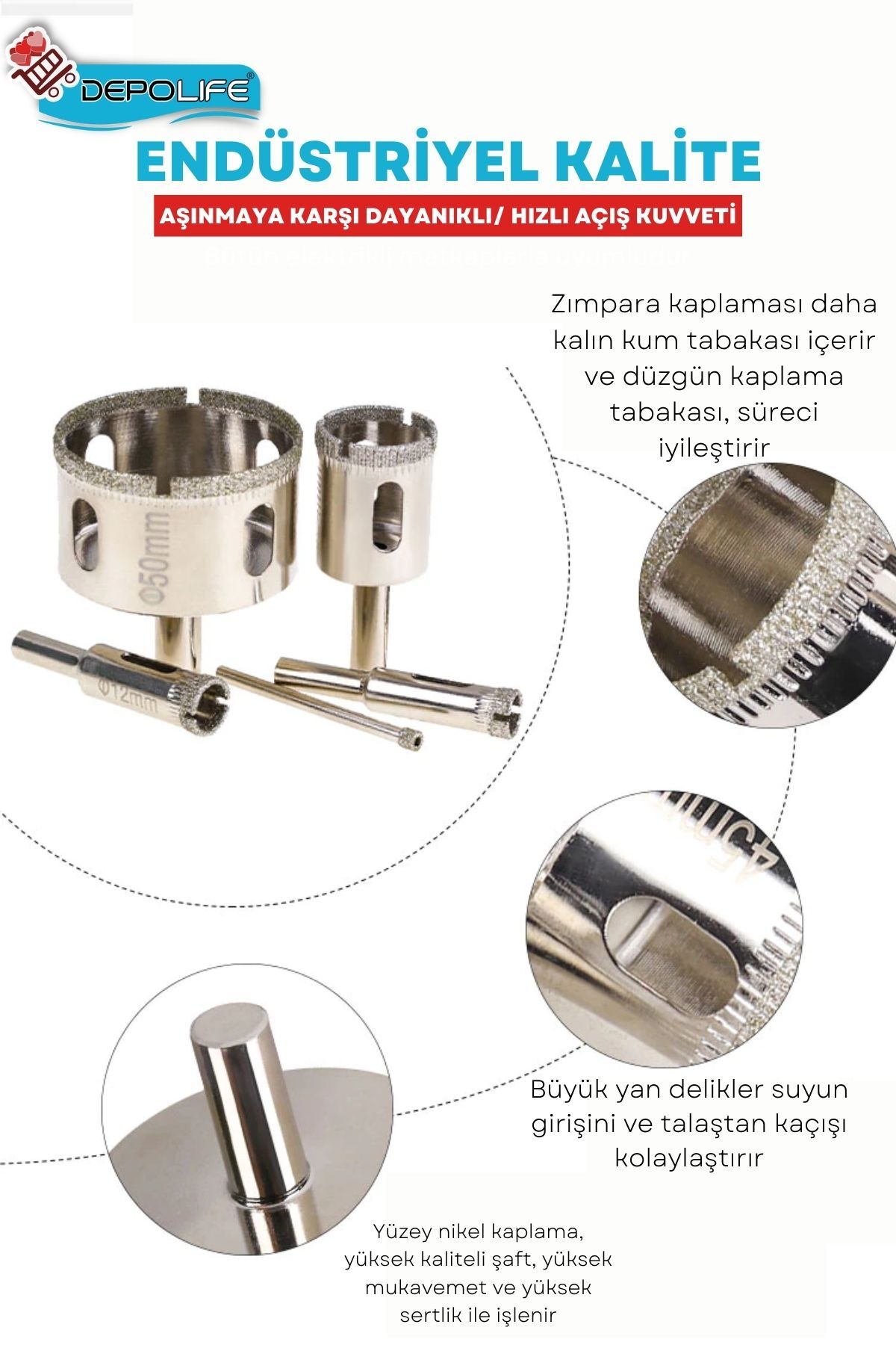 45mm Mermer Granit Fayans Cam Yuvarlak Delme Panç Elmas Uç Yuvarlak Açma Matkap Için Karot