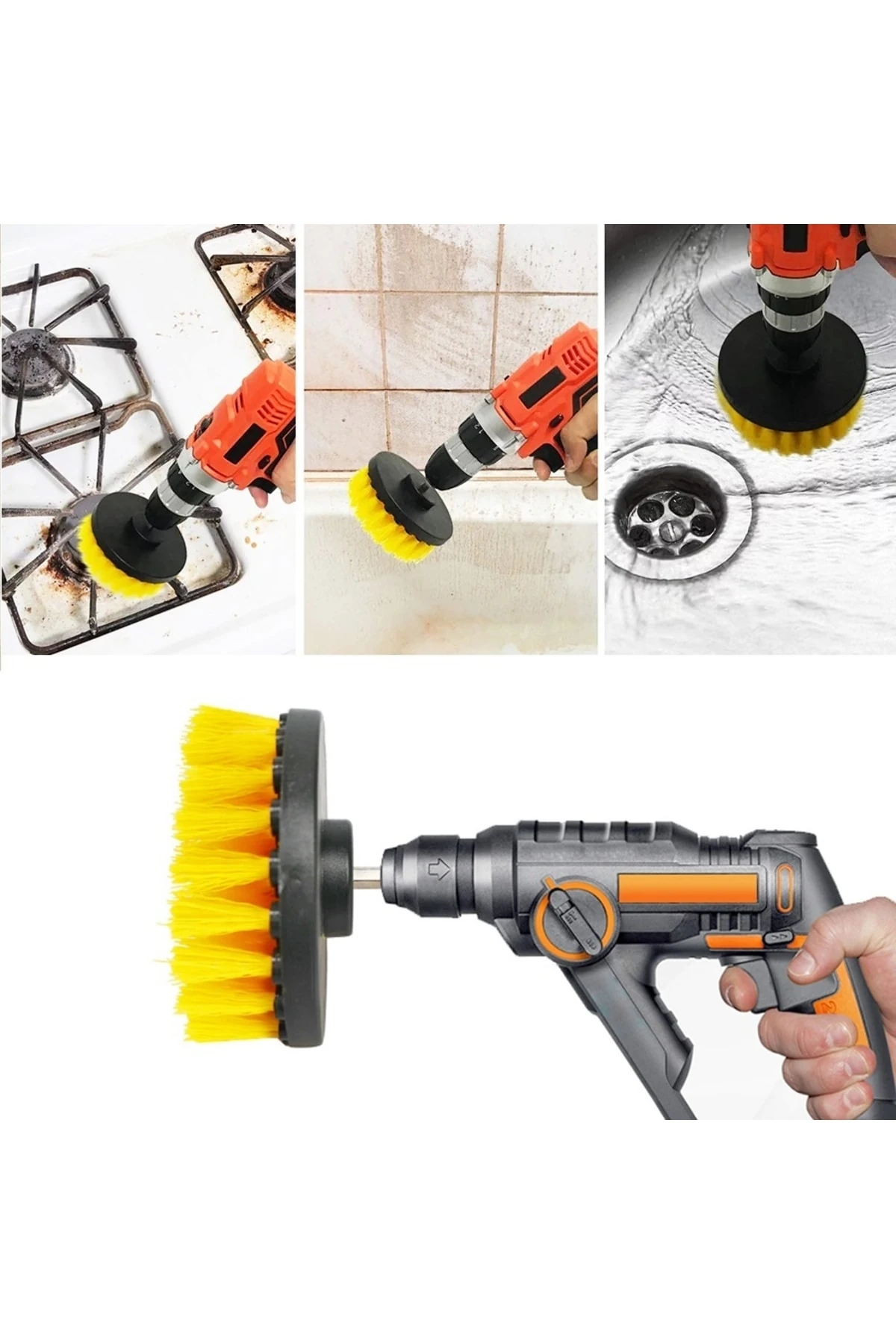 Matkap Uyumlu Temizleme Temizlik Fırçası Halı Ev Araç Sanayi Temizlik Fırçası 10cm Oval Pimli Fırça