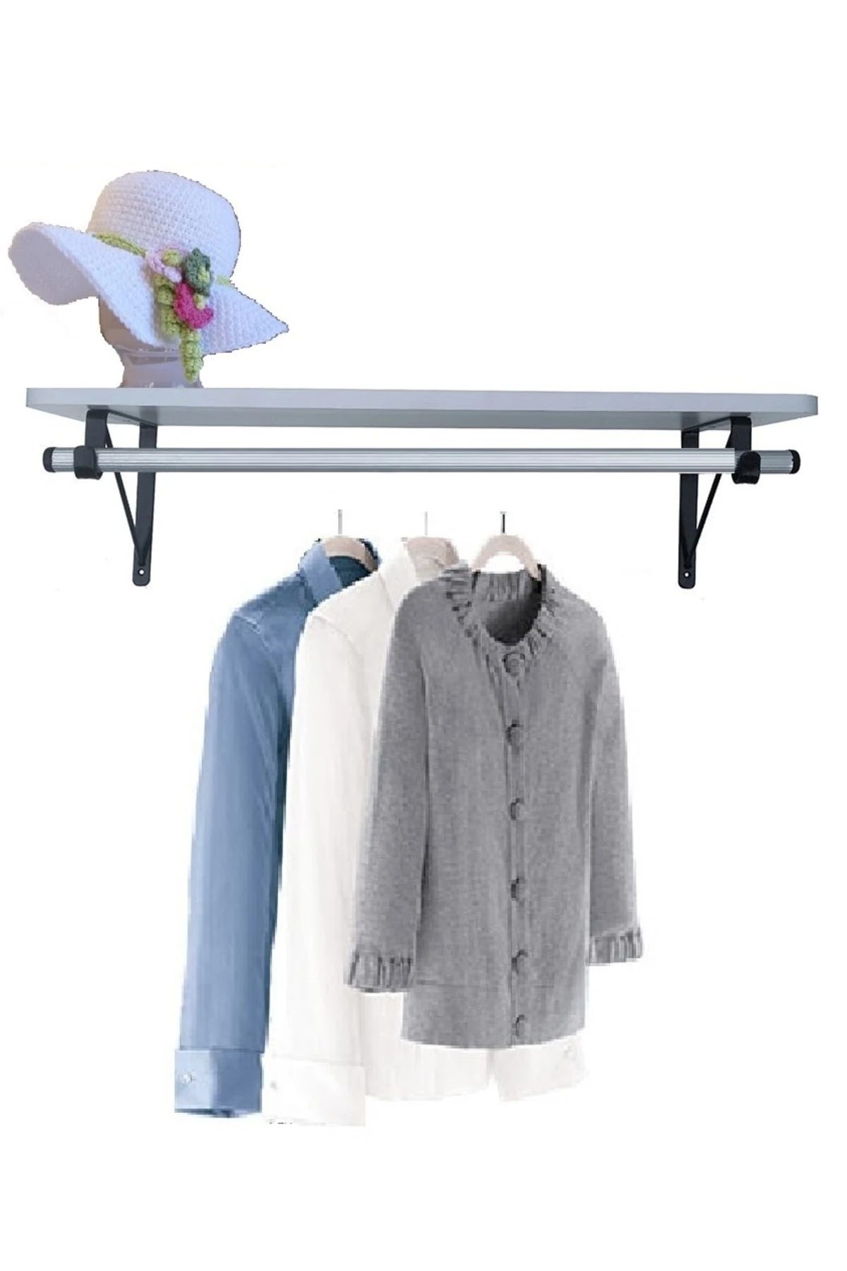 Duvar Rafı Fortmanto Askılık Elbise Asma Kitaplık Için Raf Askılı Etejer