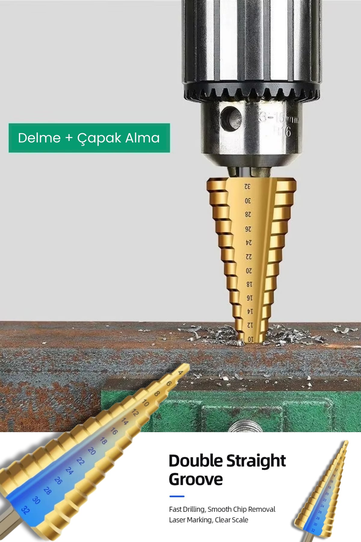 Delik Delme Pah Açma Kademeli Delme Panç Titanium 6 Parçalı Kozalak Matkap Freze Uç Seti