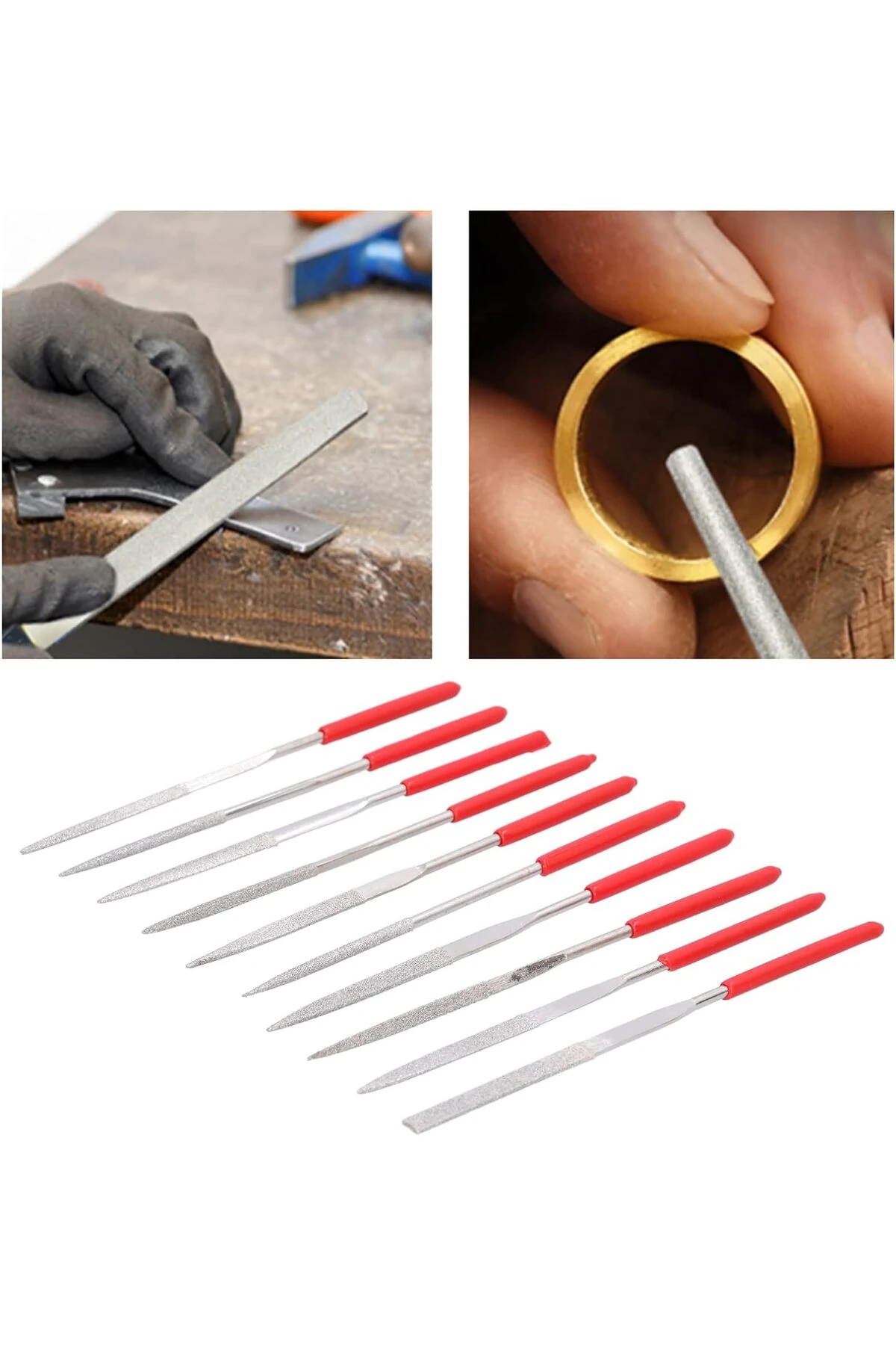 Hassas Elmaslı Eğe Seti 10 Parçalı Kuyumcu eğeleme seti 3x140mm cam saat takı işleri için ideal