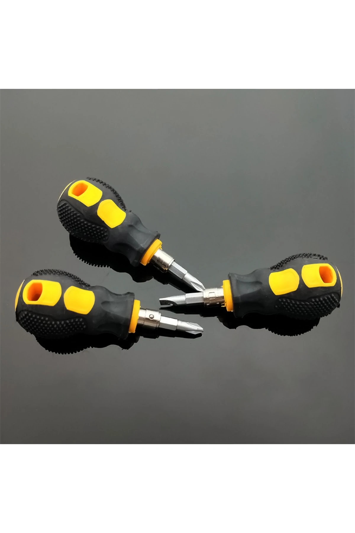 Tombul Kısa Tornavida 1/4 Hex 2 Yönlü Yıldız Düz Bits Uç 2 Parça Set