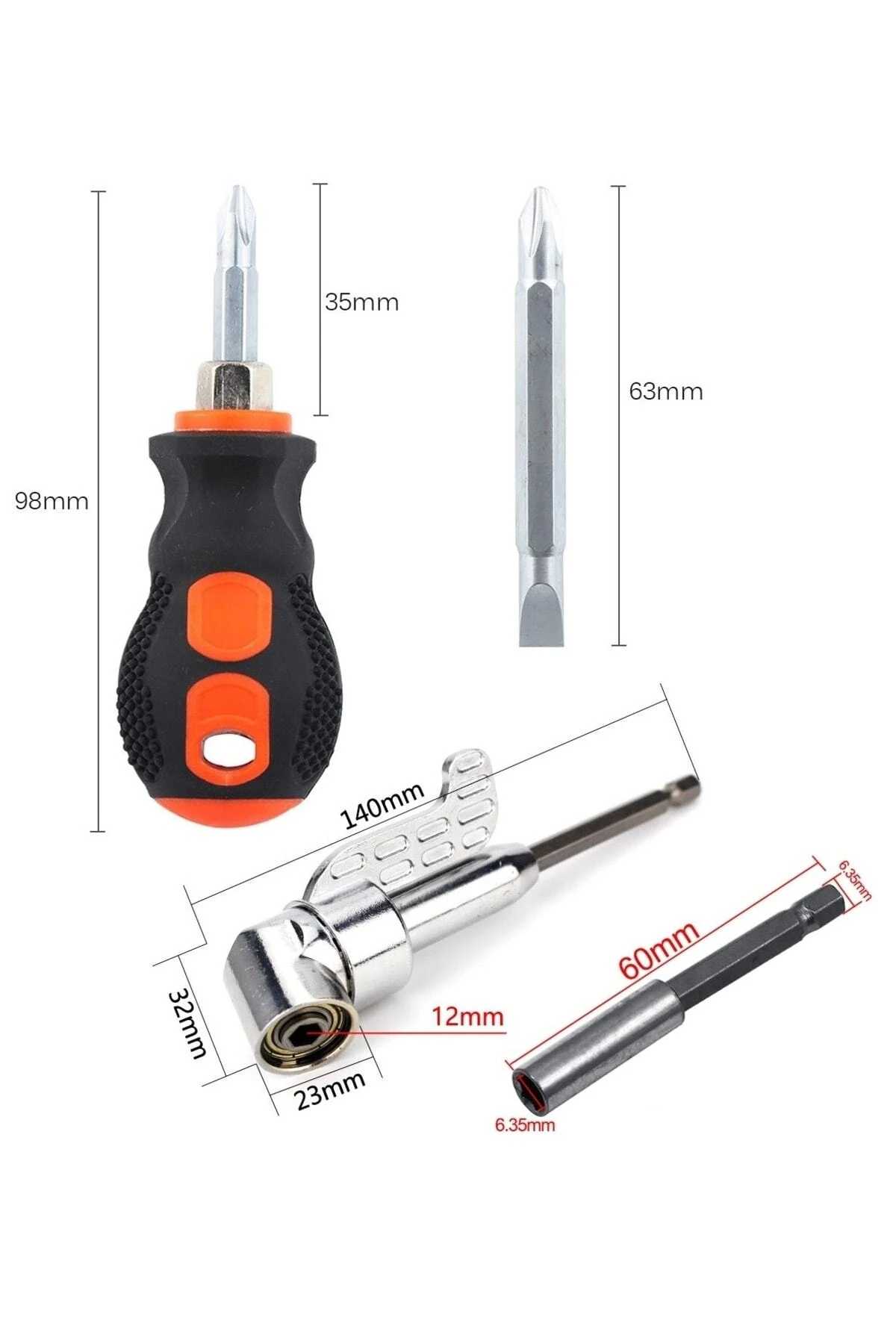 Kör Köşe Vidalama Tornavida Seti 14 Parçalı Bits Uzatma 1/4 Hex Hızlı Uç Değiştirme Takımı