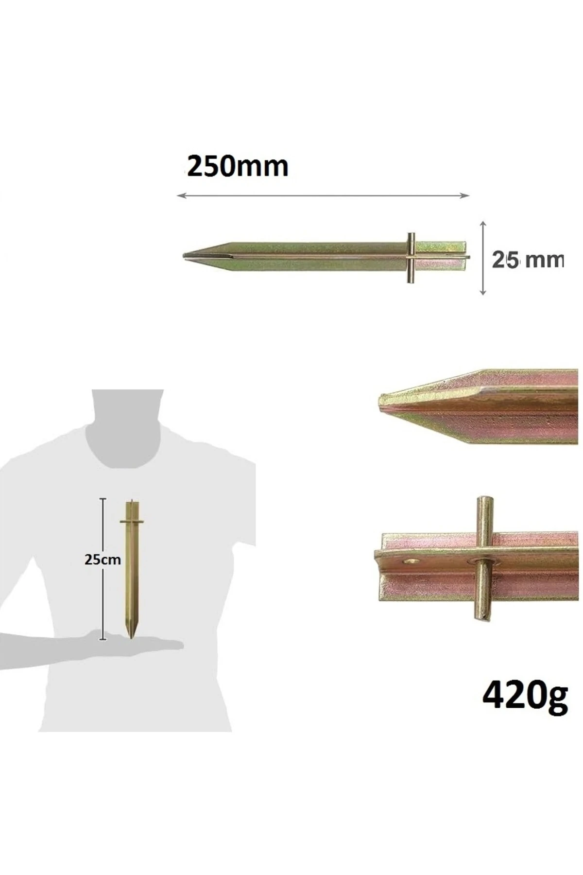 Kamp Çadırı Kazığı Çelik T Profil Zemin Çivisi 250mm Metal Çadır Kazığı 2li Galveniz Kazık
