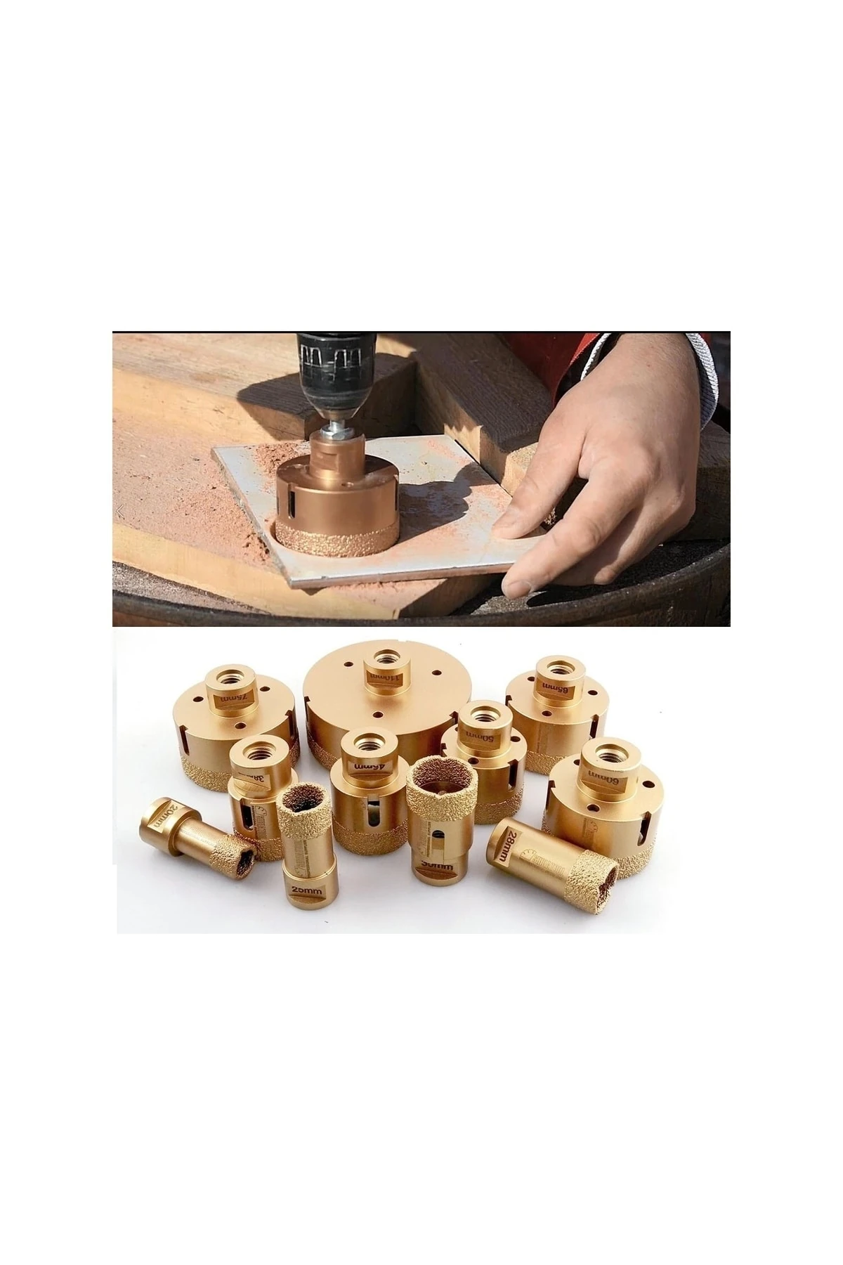 Mermer Granit Panç Fayans Beton Kaya Delme Ucu 35mm Sarı Elmas Avuç Taşlama Uyumlu (m14) Karot Delik