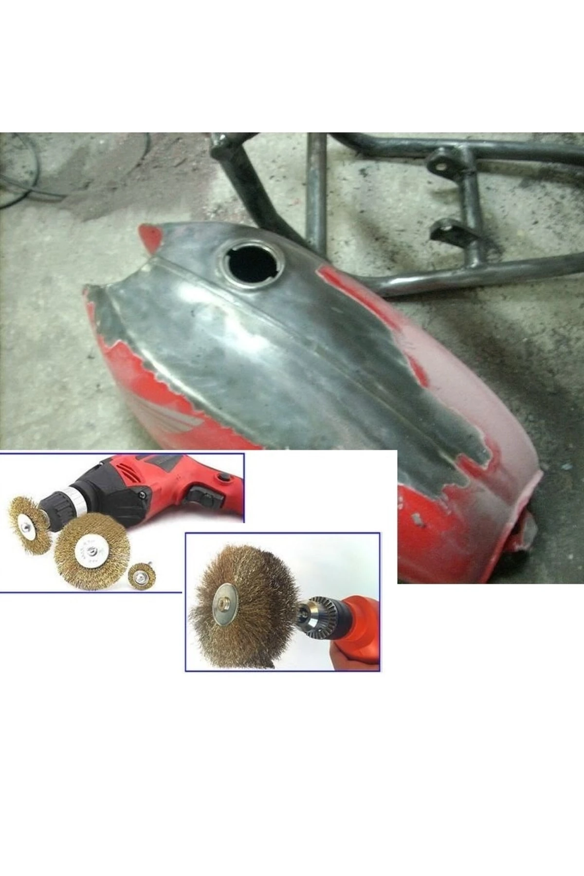 6 Parça Pimli Matkap Için Tel Fırça Seti Saplı Çelik Tel Fırça Seti Silindir Konik Set