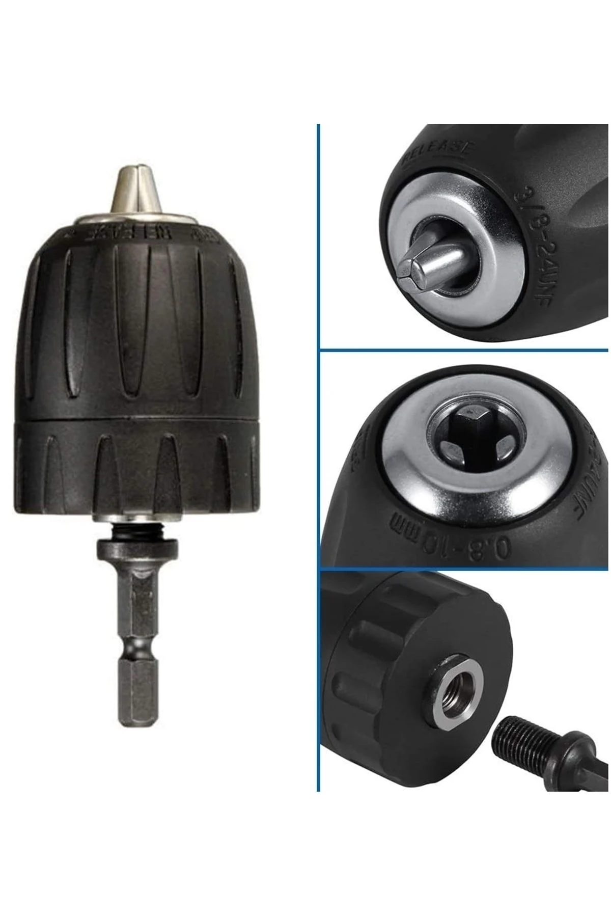 Altıgen Şaft Elektrikli Darbeli Matkap Mandren Için 1/4 Altıgen Şaft Adaptörü, Vida 3/8" 24unf