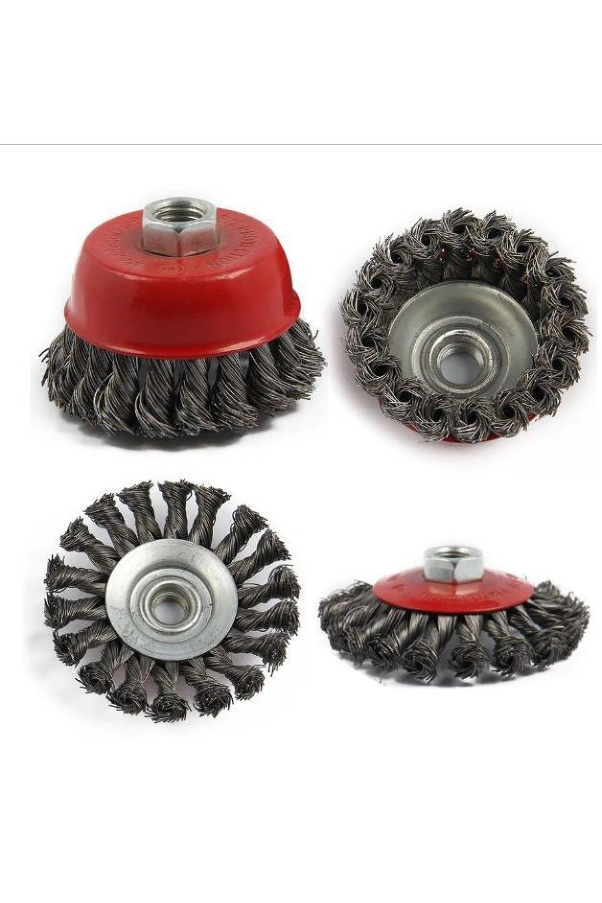 Avuç Taşlama Için (M14) Örgülü Çelik Tel Fırça Seti Burgulu Konik Ve Silindir 2 Parça