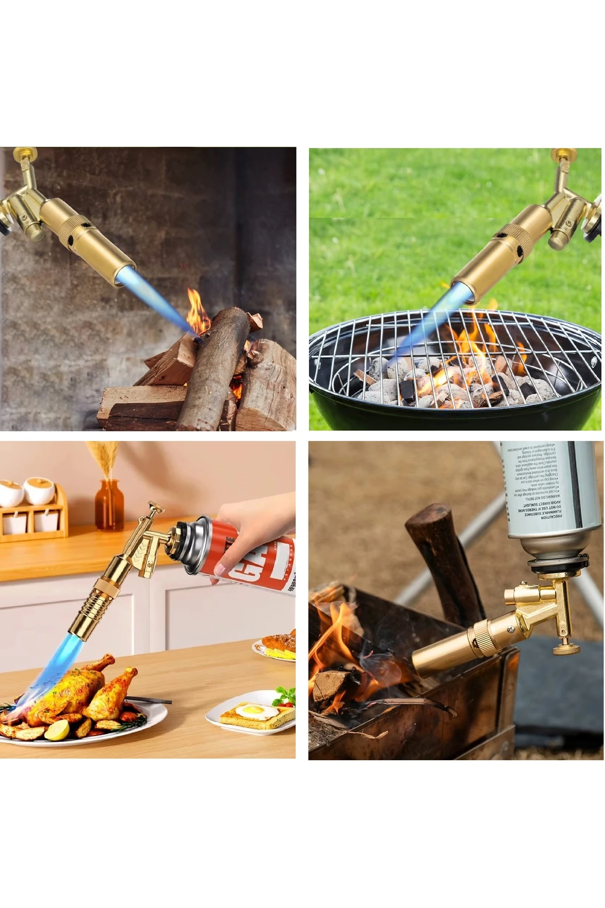 Çakmaklı Metal Pürmüz Kamp Gazı Kartuşlu Piknik Kamp Mangal Mutfak için 4 Adet 400ml Gaz ve  Başlık