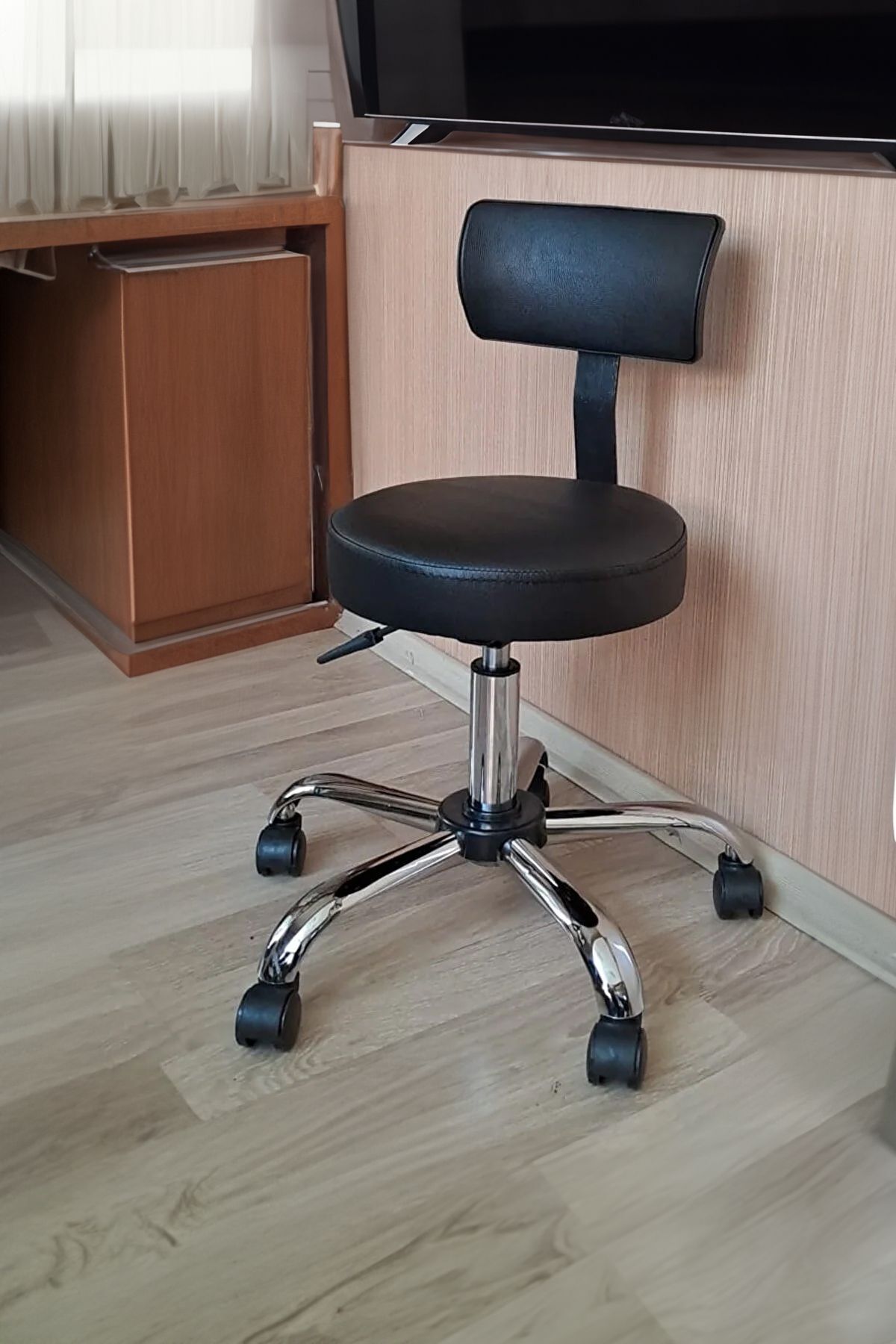 Ofis Laboratuvar Öğrenci Büro Tabure Metal Ayak Tekerlekli Sandalye Sırt Dayama Çalışma Koltuğu