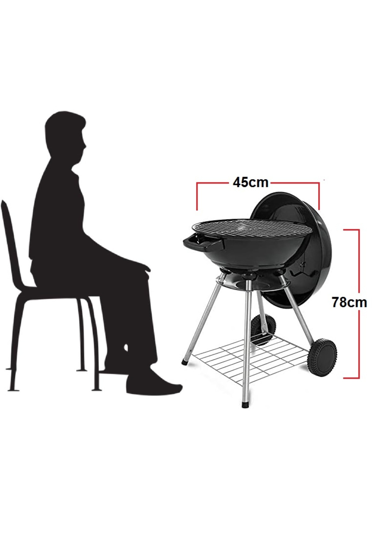Arabalı mangal tekerlekli barbekü kömürlü arabalı ızgara kapaklı barbekü