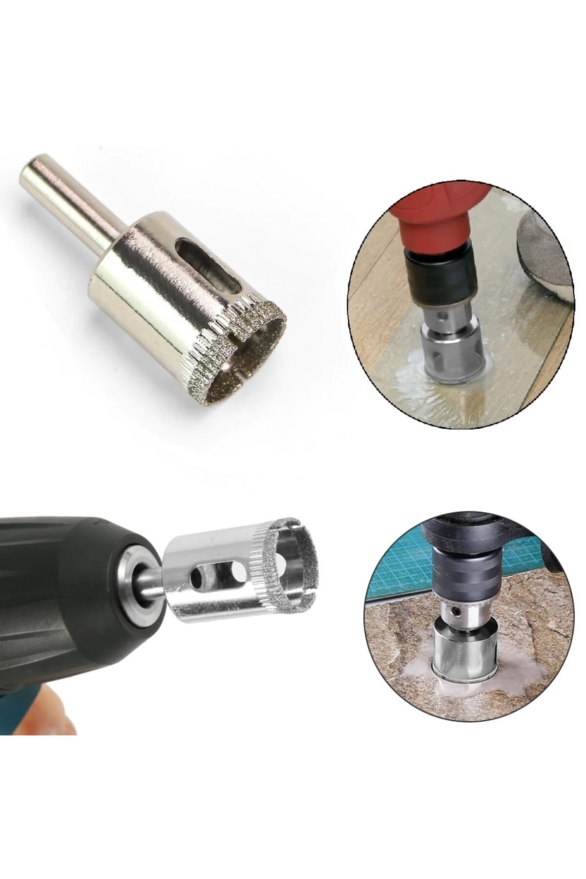 Mermer Granit Fayans Porselen Cam 16mm Yuvarlak Delme Pancı Elmas Uçlu Delik Açma Karot Matkap Ucu