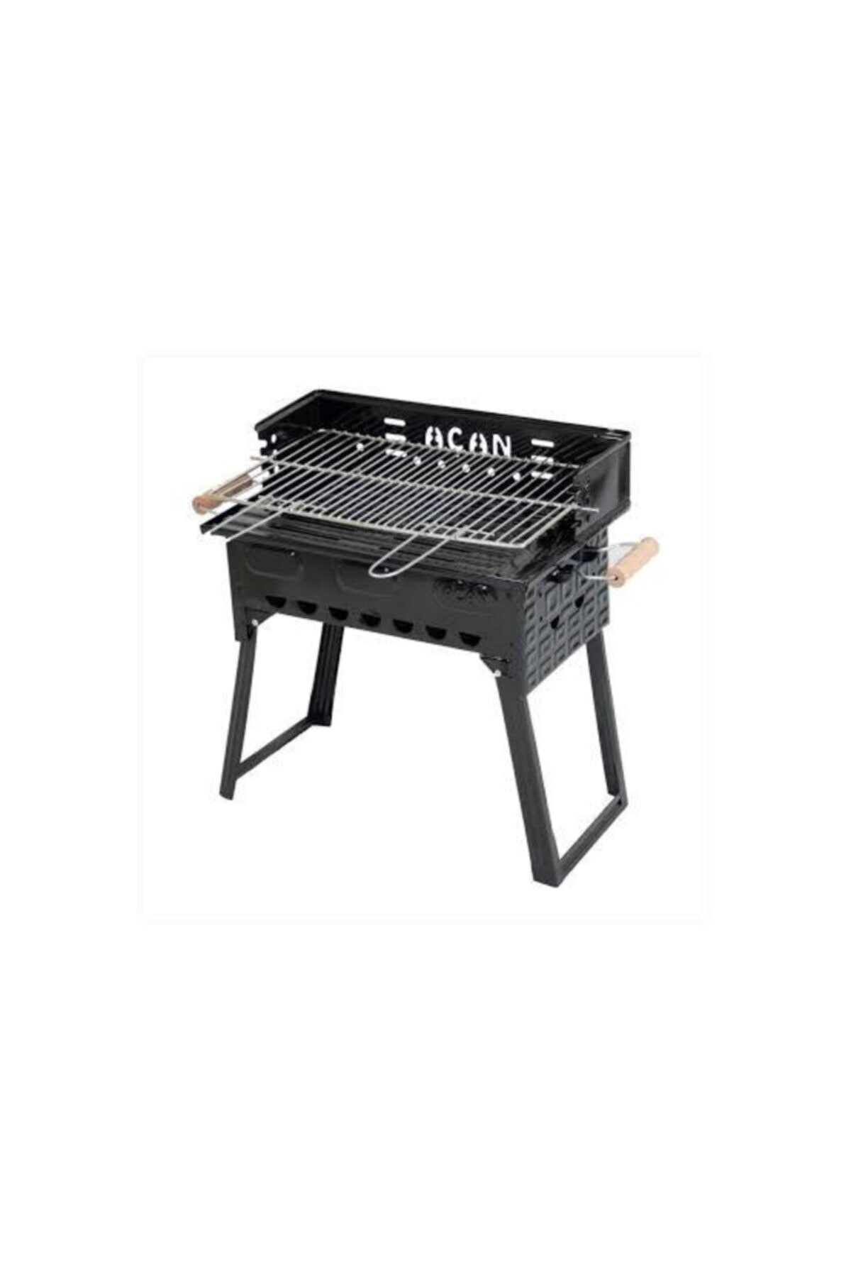 Pervazlı Emaye Mangal P2 Büyük Boy Kömürlü Barbekü Çift Izgara Katlanır Ayaklı 27x44cm
