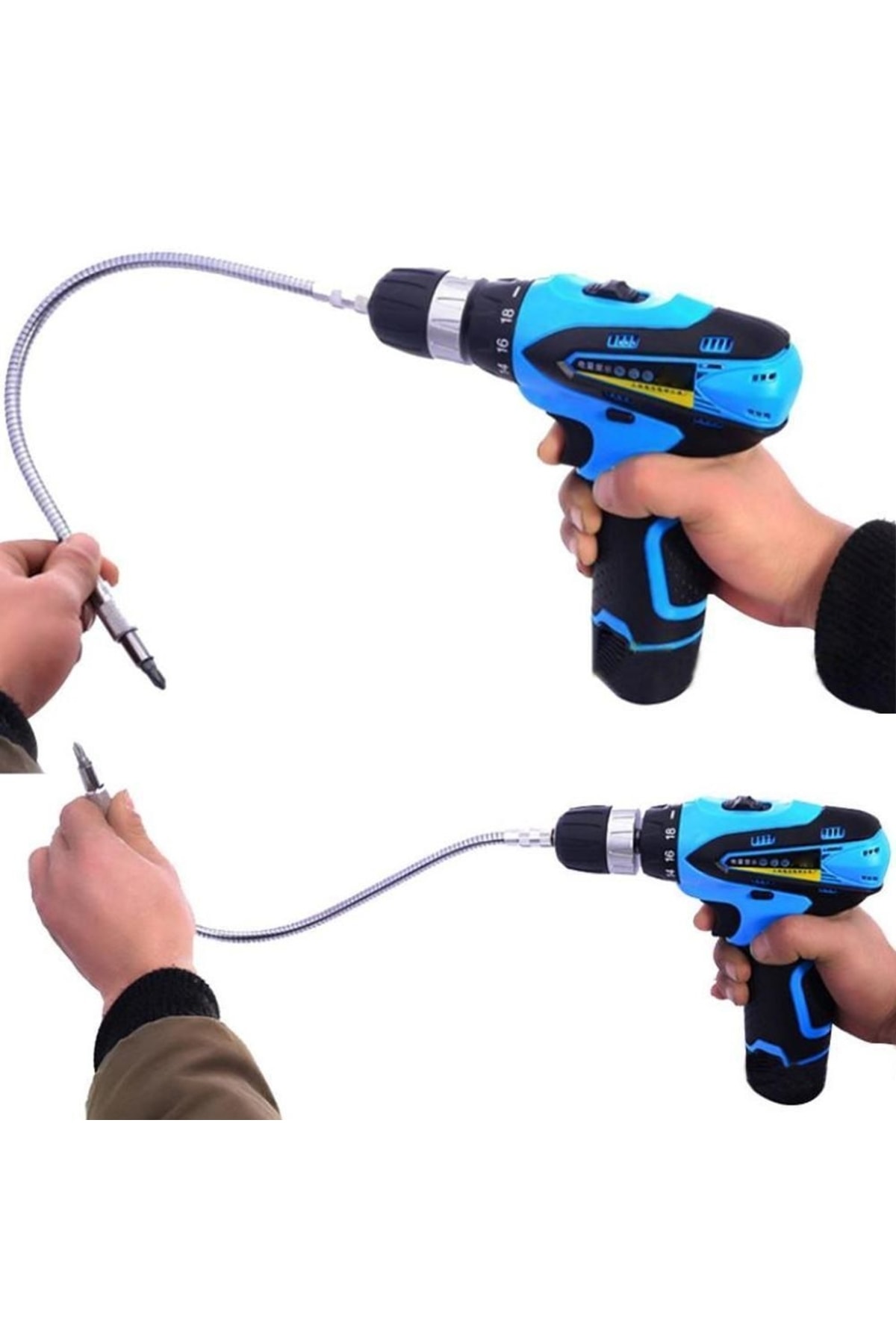 Altıgen 1/4 Hex Bits Şaftlı Uzatma Adaptör Hortumu Metal Sipiral Esnek Hortum 20cm