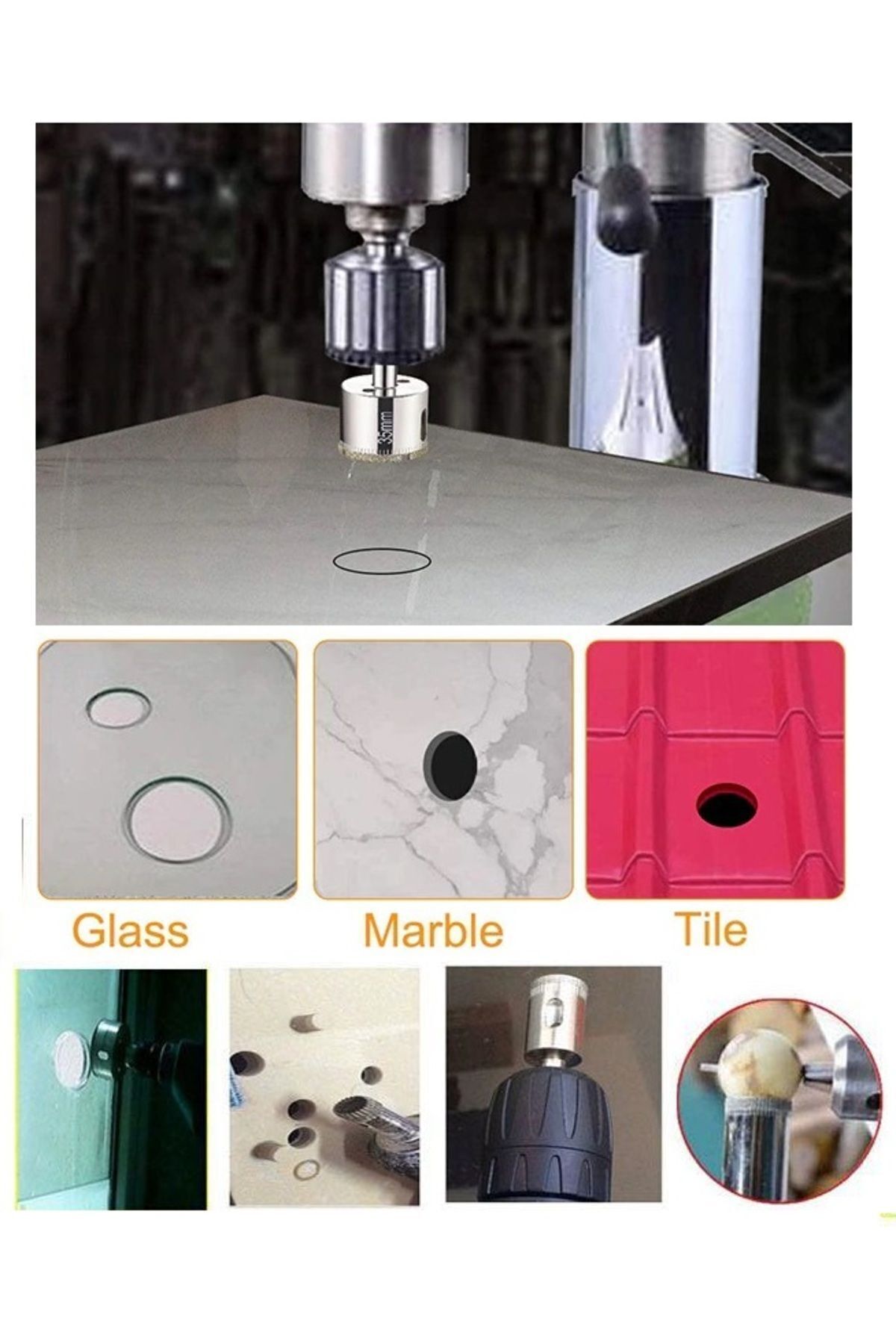 Elmaslı Boru Tipi Panc 23 Parça (3MM-60MM) Mermer Granit Fayans Cam Yuvarlak Delme Matkap Uyumlu