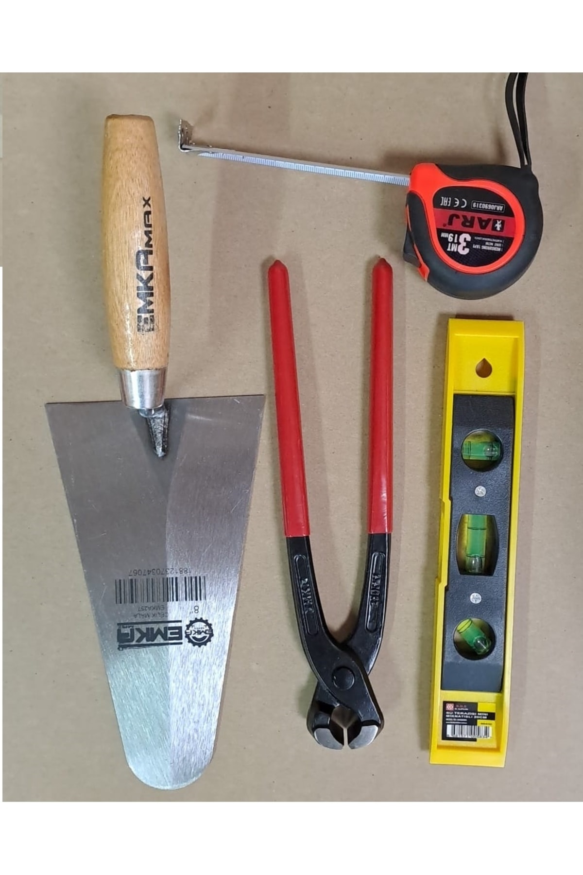 Inşaatcı Harç Sıvacı Malası 25cm Betoncu Kerpeteni Su Terazisi 3 Metre Set