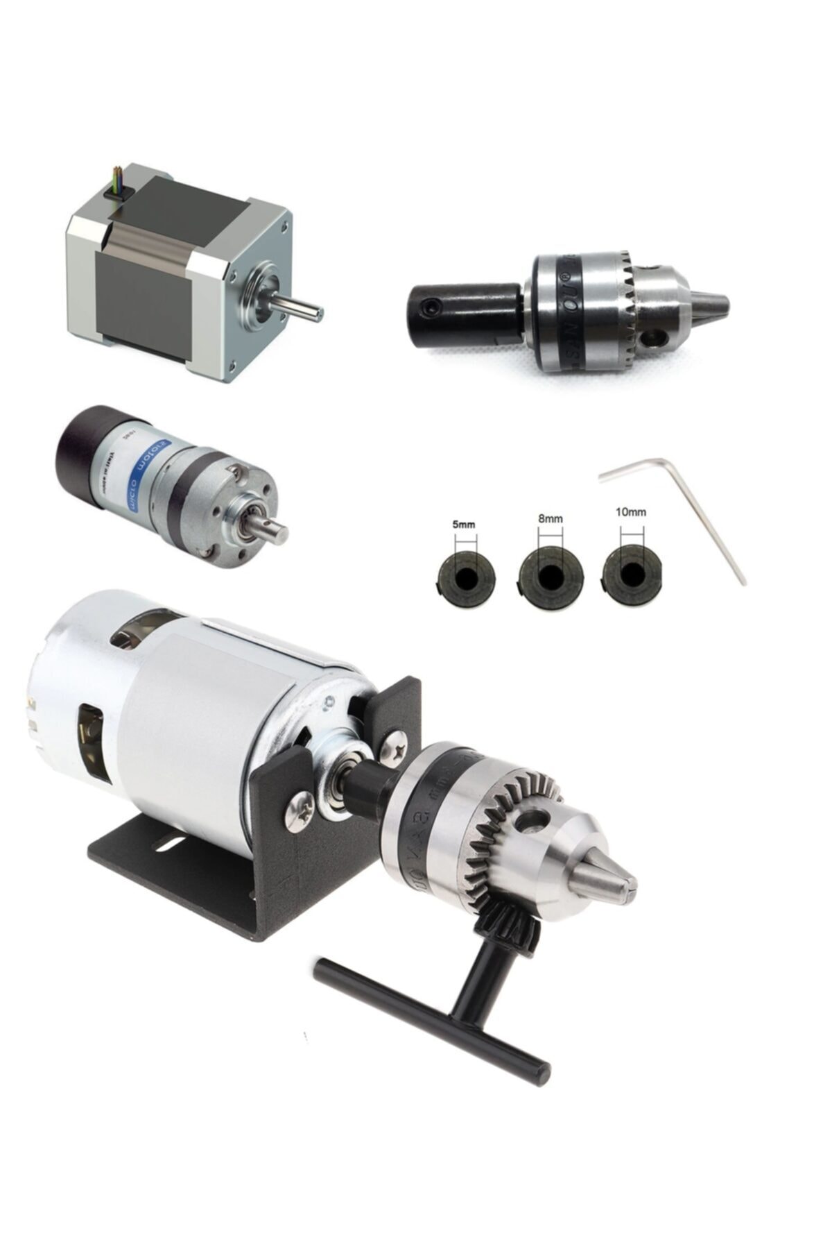 10mm Mandren Otomatik Mandrel Okul Proje Ödev Hobi Uygulama 5mm-8mm-10mm Motora Bağlama Kaplin