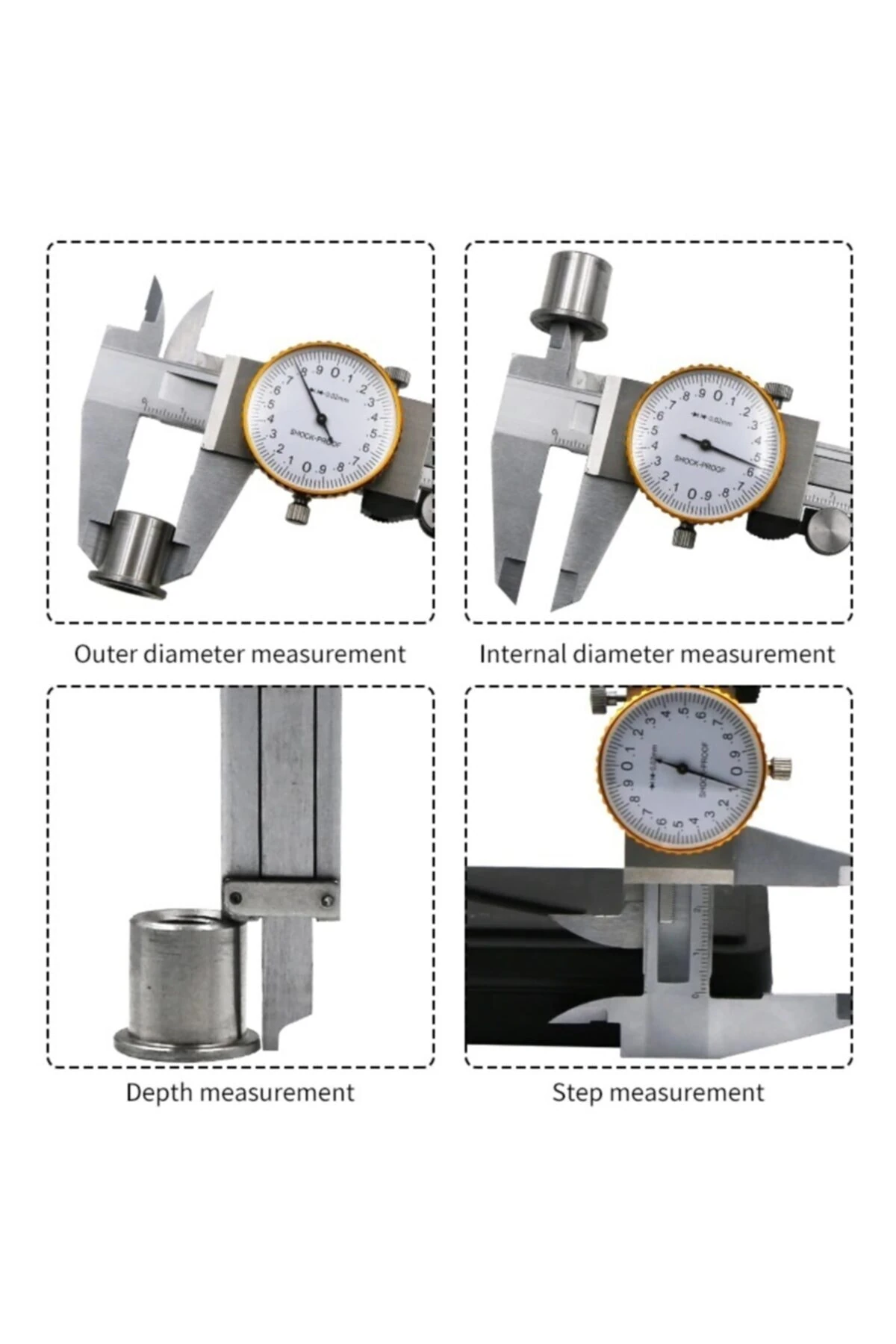 Hassas Göstergeli Kumpas Paslanmaz Çelik Sürmeli Kaliper Ölçer Mikrometre 150mm / 0.02mm