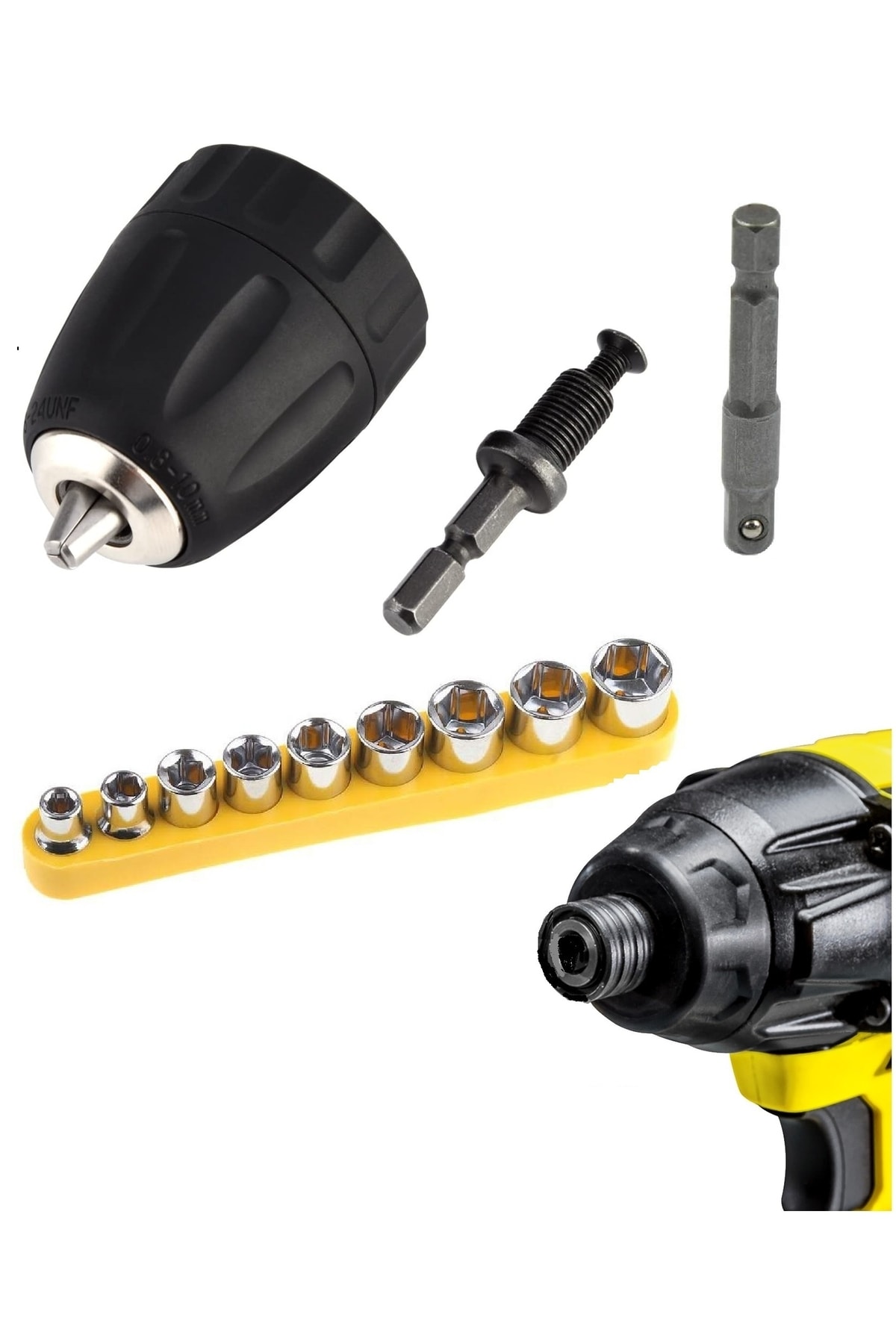 Hex Adaptörlü Shank 1/4" 3/8" Mandren 1/2"uzatma Matkap Vidalama Lokmalı Uç Hex Bit Seti