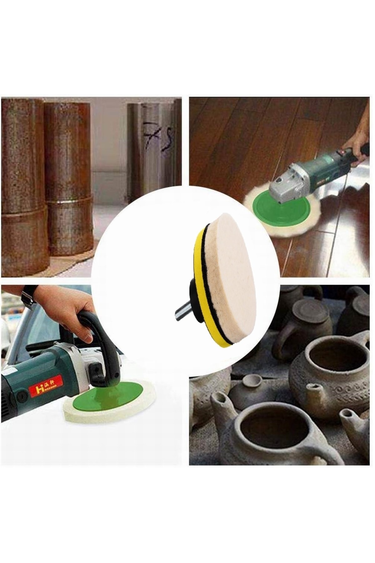 Yün Keçe Parlatma Pedi 115mm Destekli Pad Matkap Adaptörü Seti Cam Metal Çelik Parlatma Polisaj Seti