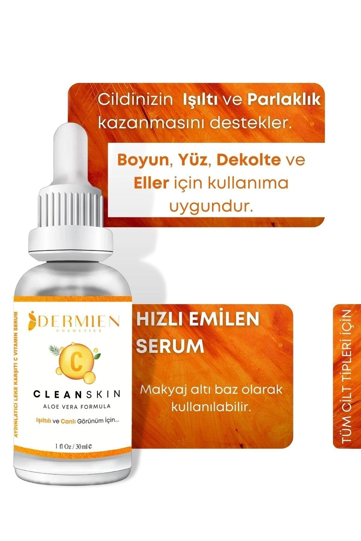 C Vitamini %10 Aydınlatıcı, Cilt Tonu Eşitleyici Aloe Vera, Collagen, Arbutin 30 ml Cilt Serumu