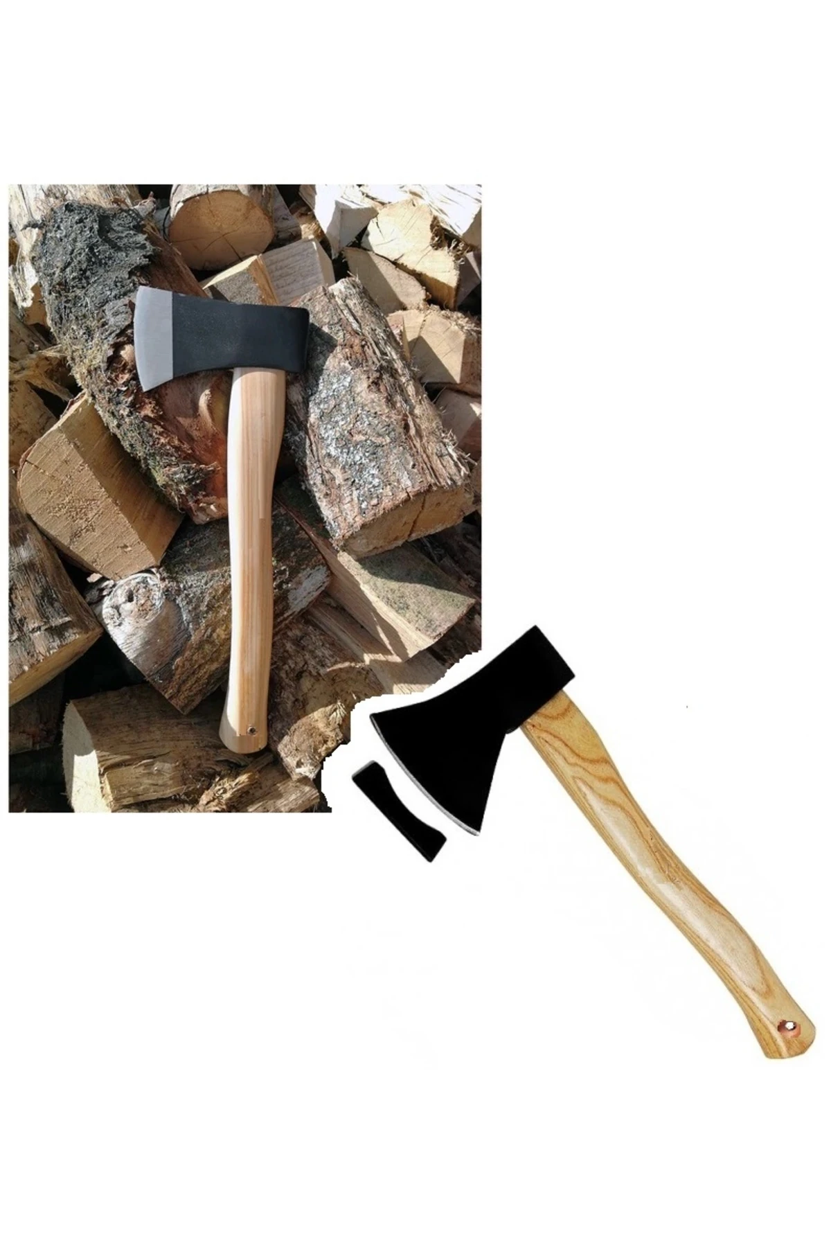 Ahşap Saplı Odun Kesme Baltası Orman Bahçe Doğa Kamp Için Nacak Balta Orman Aktiviteleri 600gr