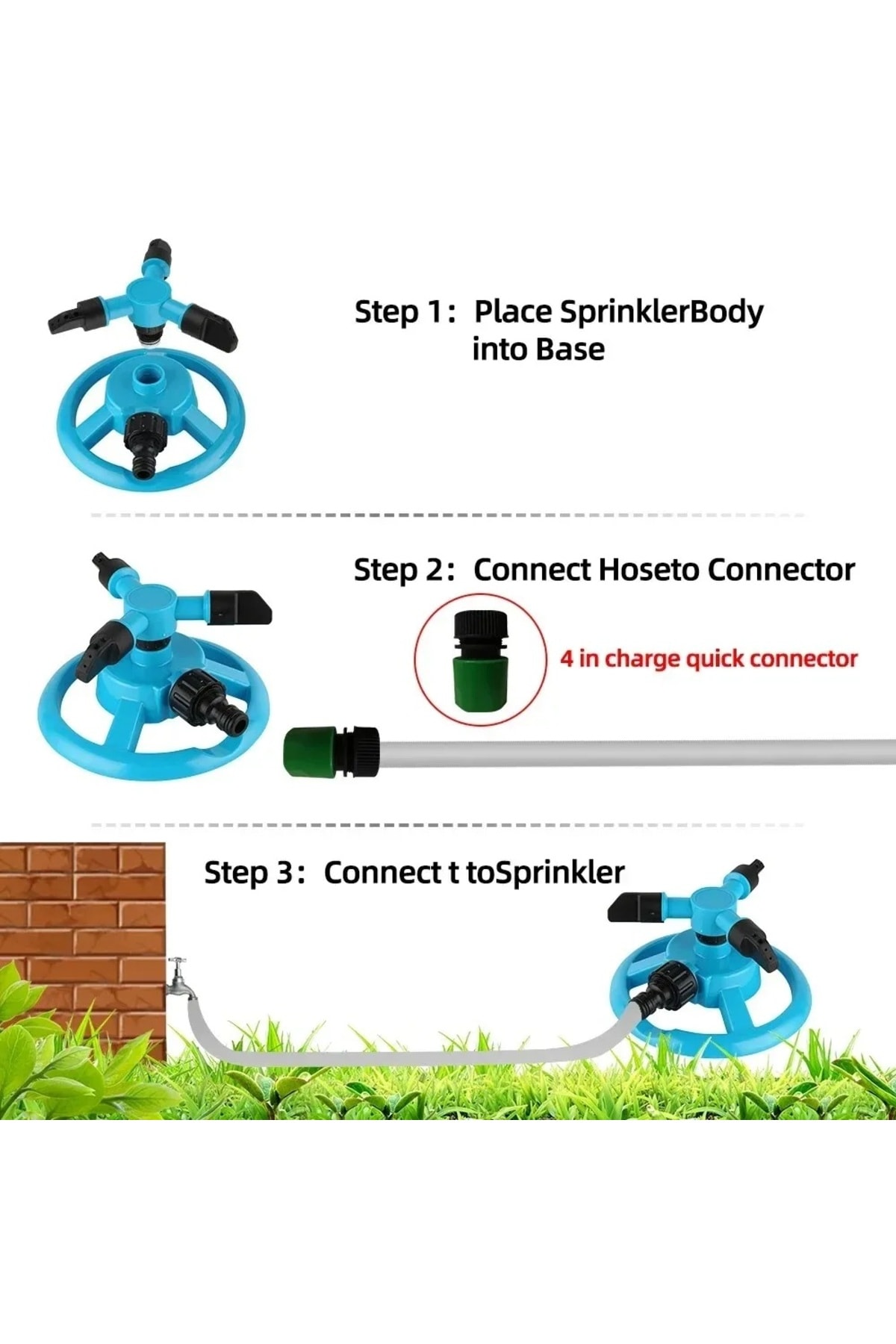 3 lü Sprink Yeşil 360° Döndürme Otomatik Sulama Sistemi Bahçe Çim döner püskürtme aracı