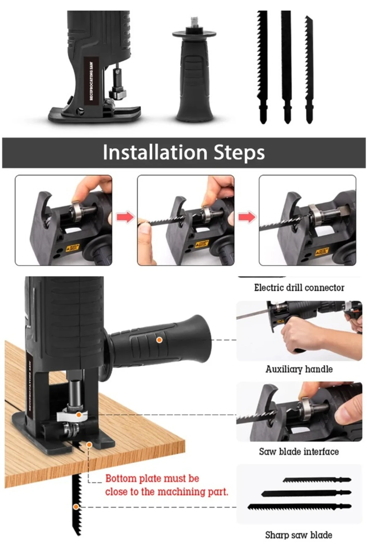 Tilki Kuyruğu Testeresi Dekopaj Testeresine Dönüştüren Aparat Matkap Için Testere Adaptörü Dekupaj