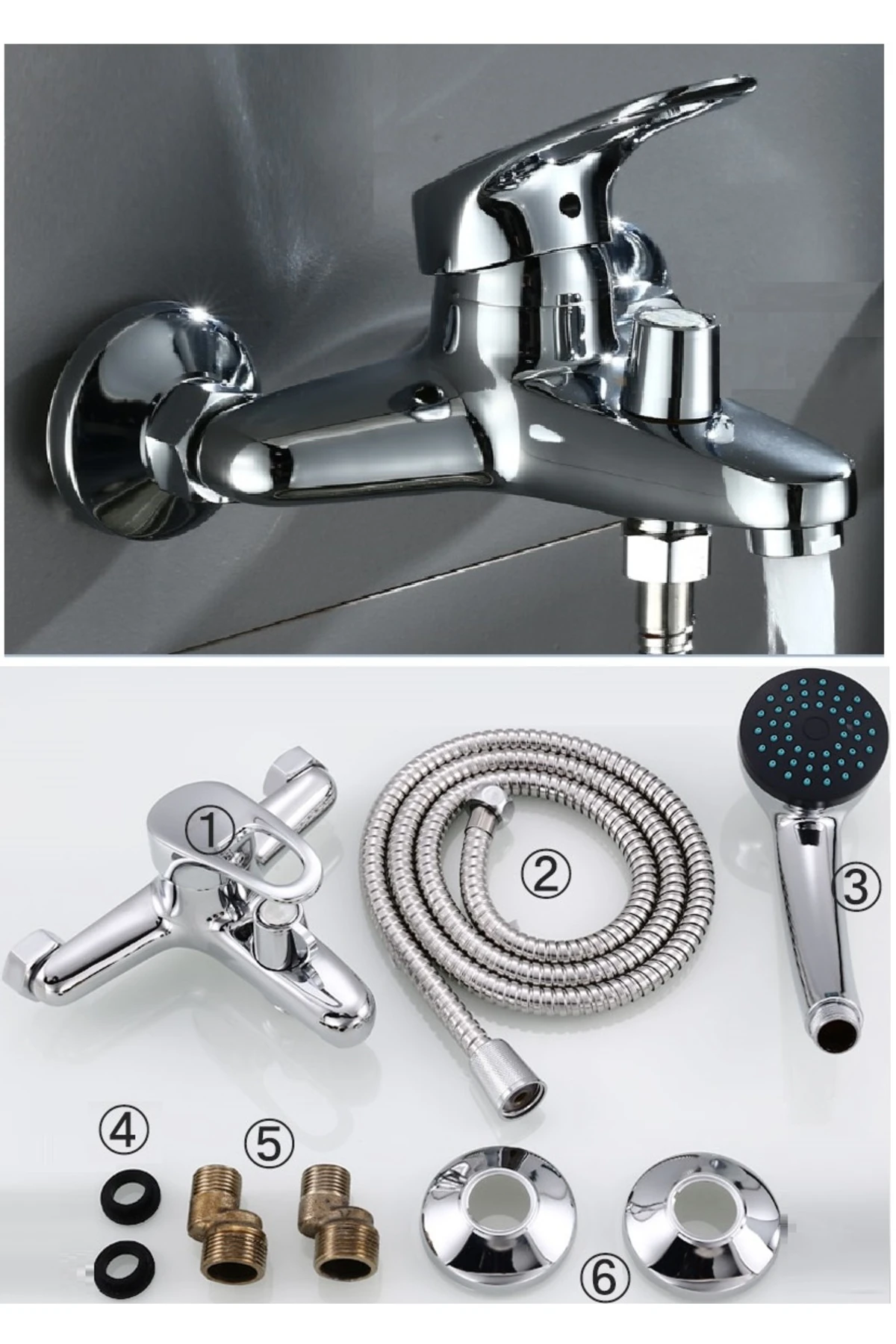 Banyo Duş bataryası sıcak soğuk mix Banyo çeşmesi ve Spiral Hortum ve başlık seti prinç