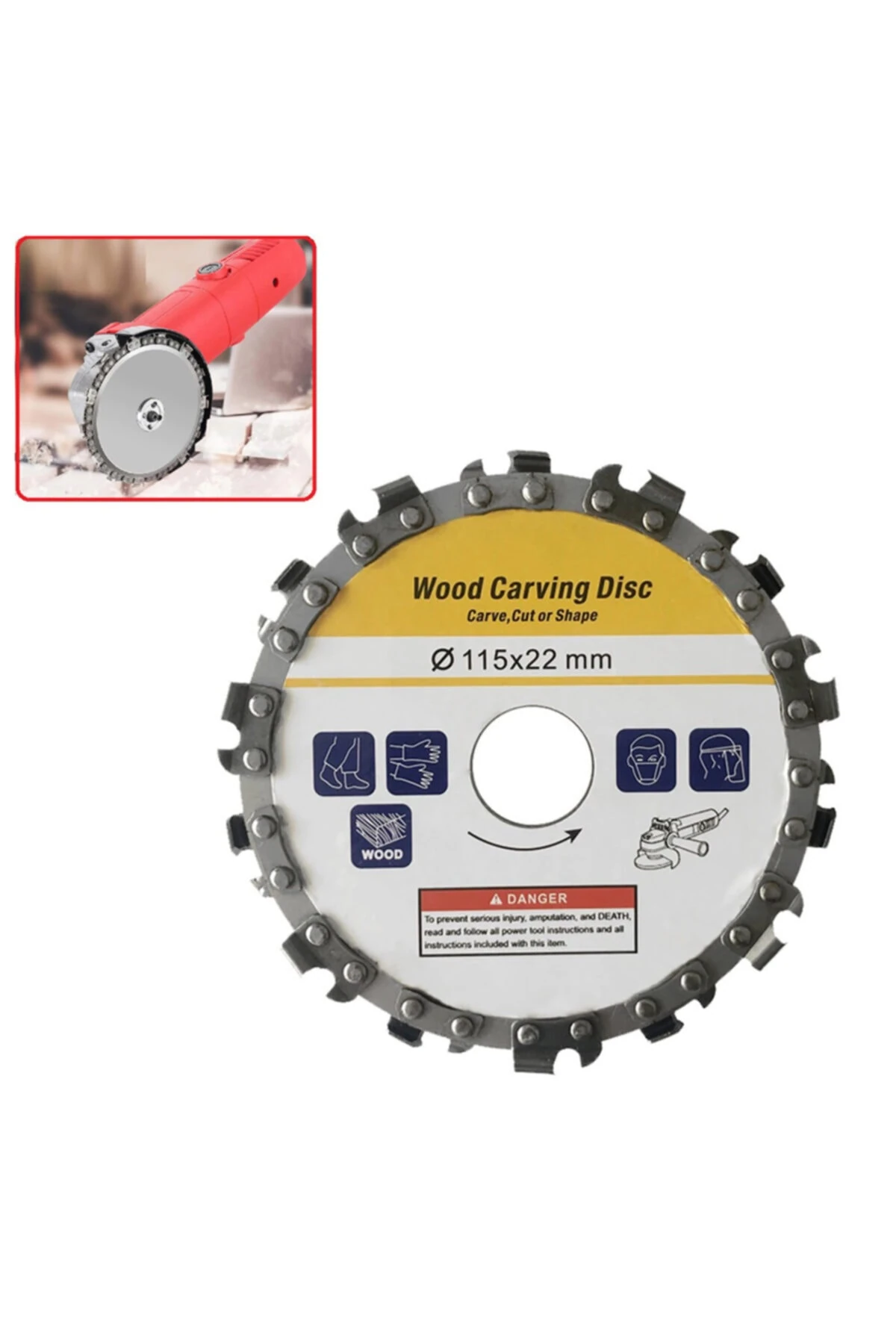 Ahşap Oyma Şekillendirme Kesme Için 115 mm Zincirli Testere Diski Avuç Taşlama Uyumlu 14 Dişli