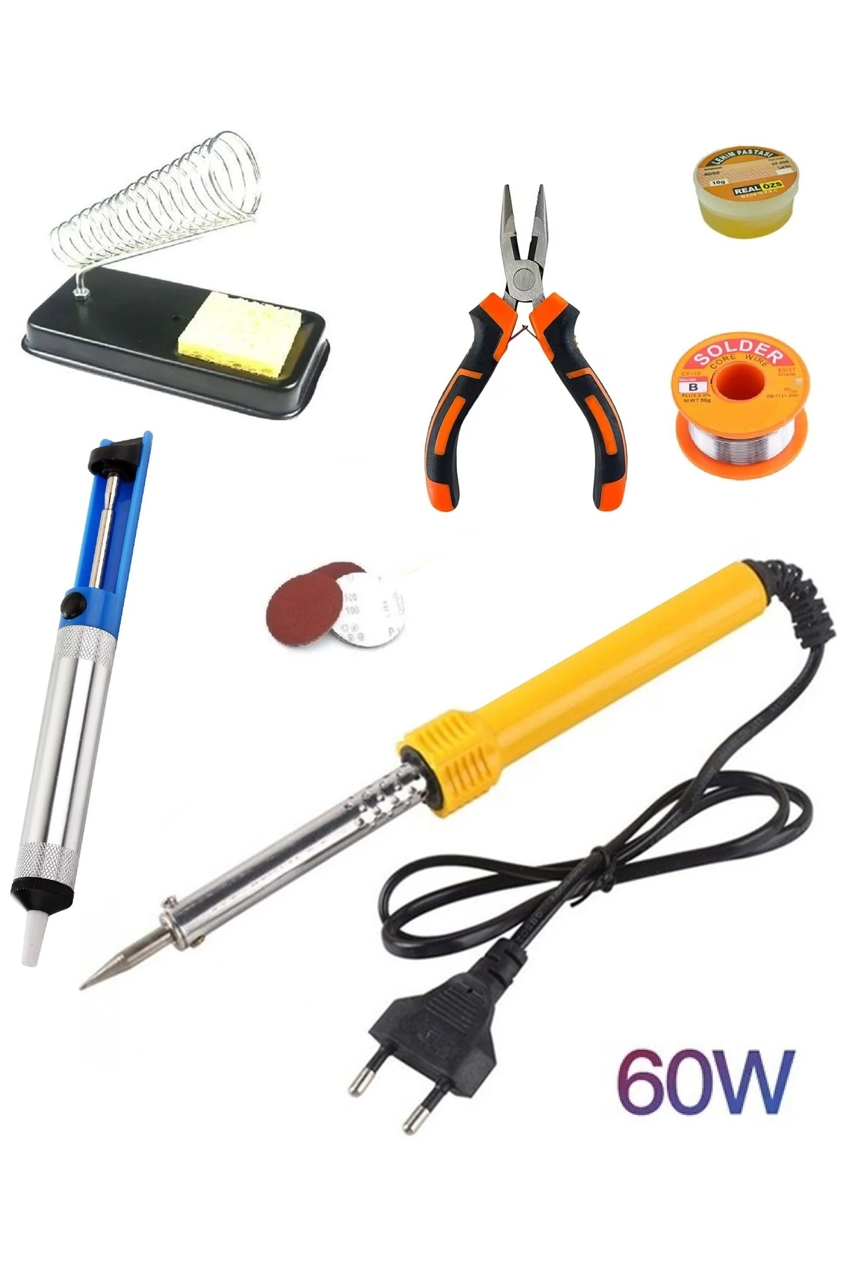60w Kalem Havya Sehpası Makaralı Lehim Pastası Gargaburun Elektronikci Lehim Pompası zımpara Seti