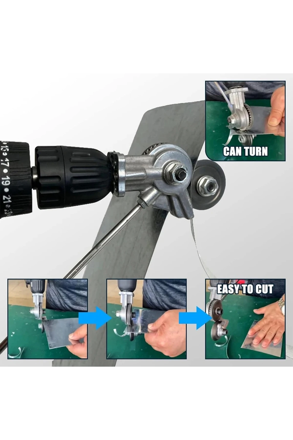 Elektrikli Matkap Saç Kesme Makası Çift Başlı Metal Plaka Levha Teneke Kesici Mekanizmalı Aparat