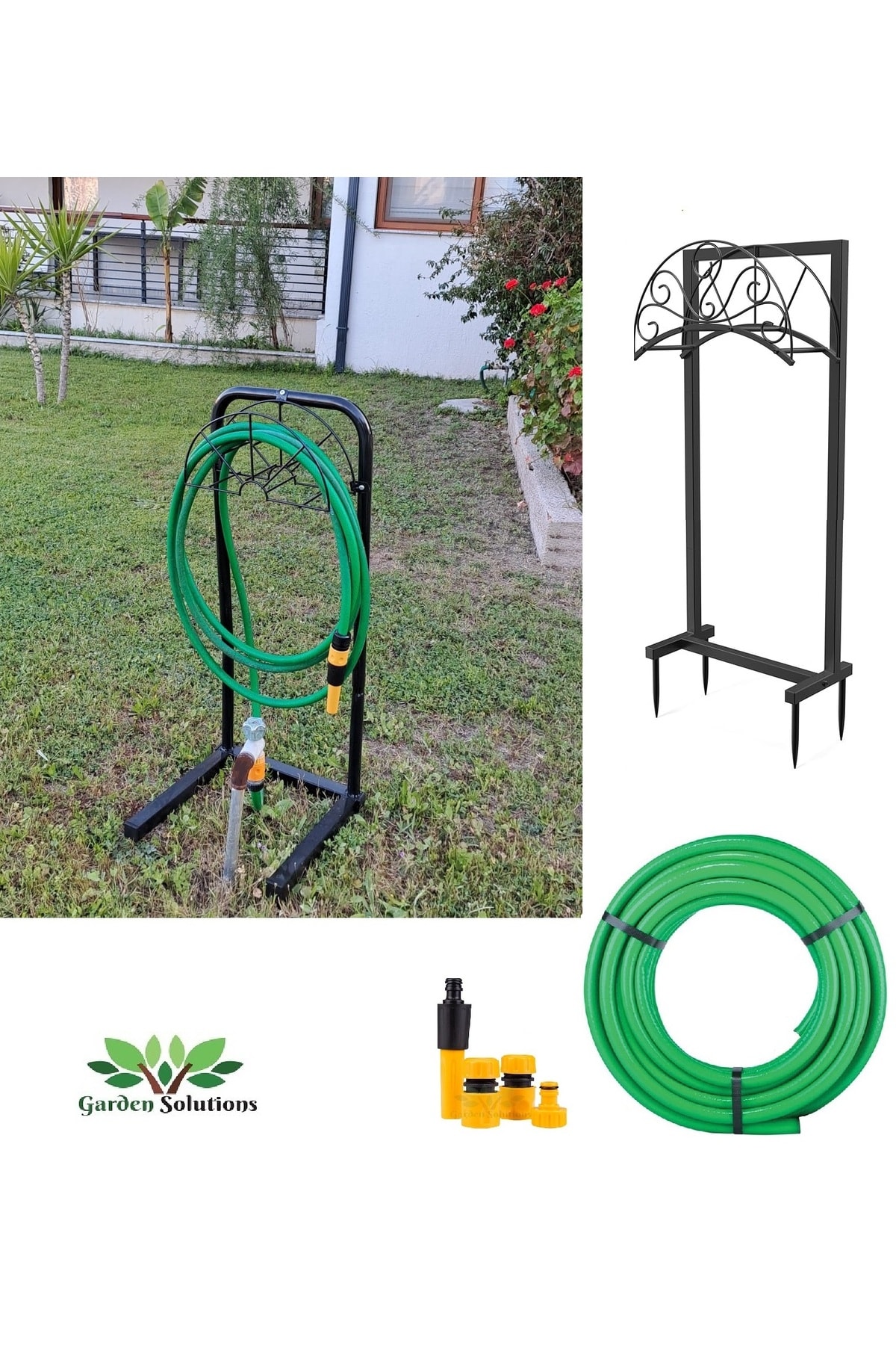 Hortum Toplama Aparatı Bahçe Su Hortumu Dolama Makarası Standlı Metal Hortum Dolama