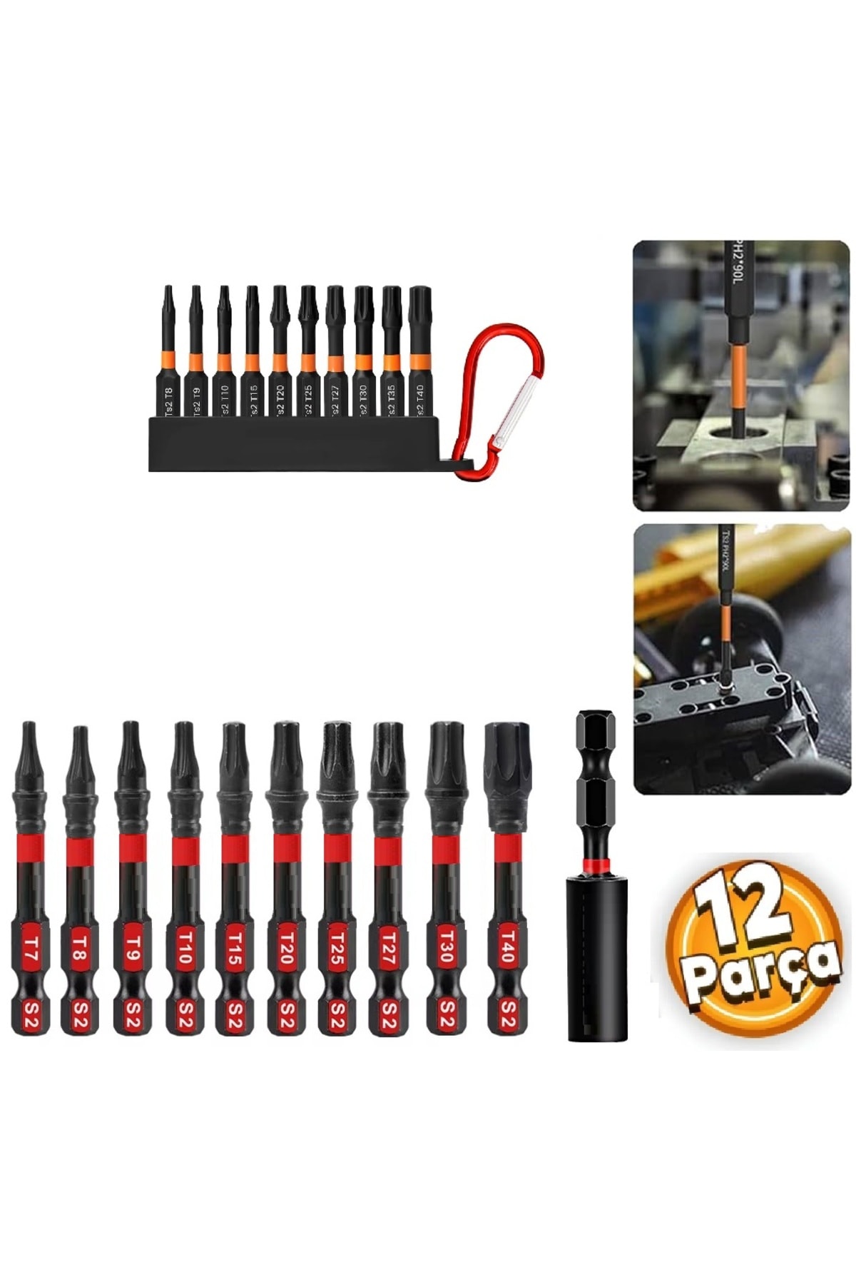 Yıldız Alyan Anahtar Seti Hex Bits uç takımı Manyetik uzatma Adaptörlü 12 Parçalı Torklu Set
