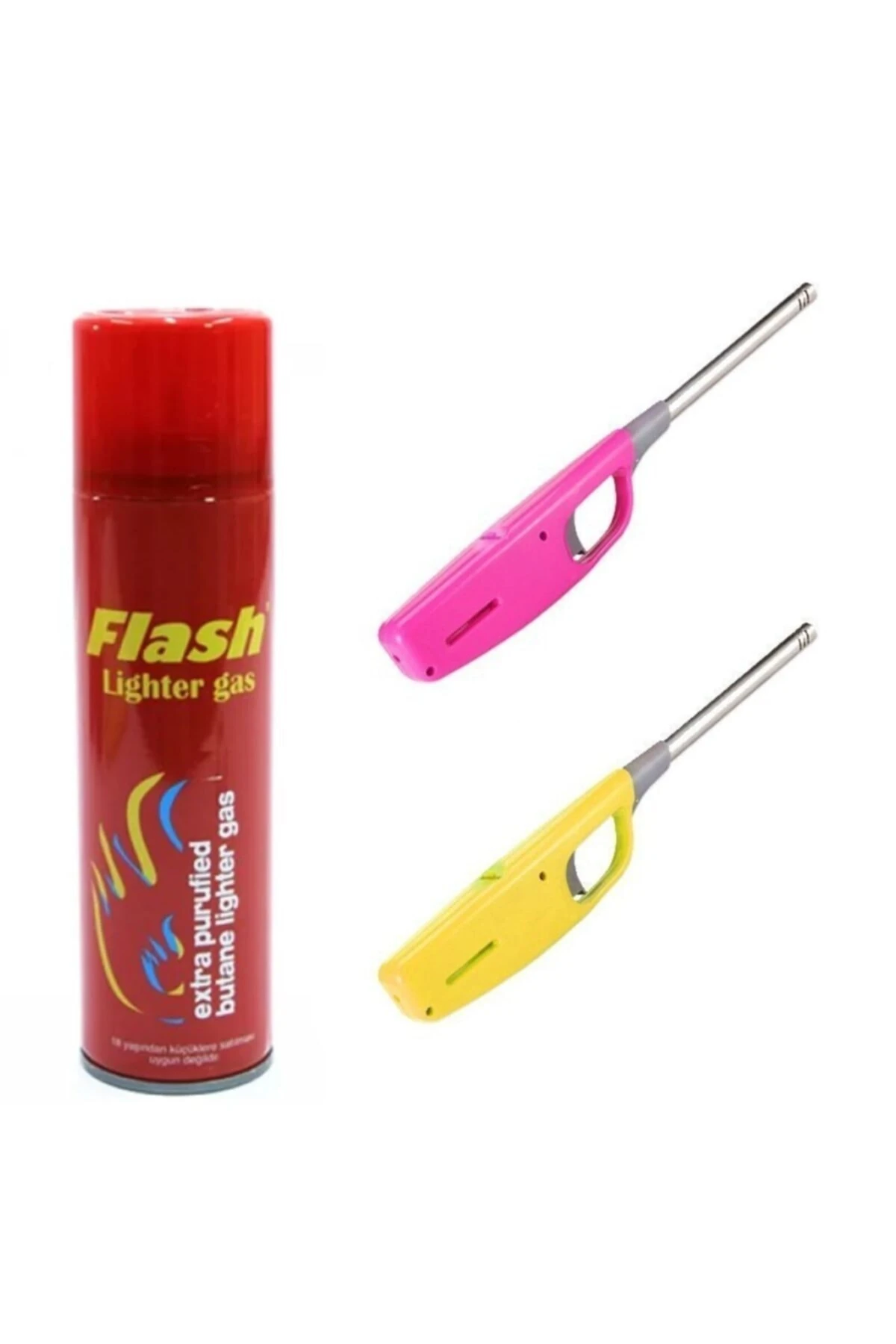 Uzun Burunlu Mutfak Ocak Çakmağı Ve Dolum Tüpü Seti 2 Çakmak 1 Çakmak Gazı Tüpü 3 Parça