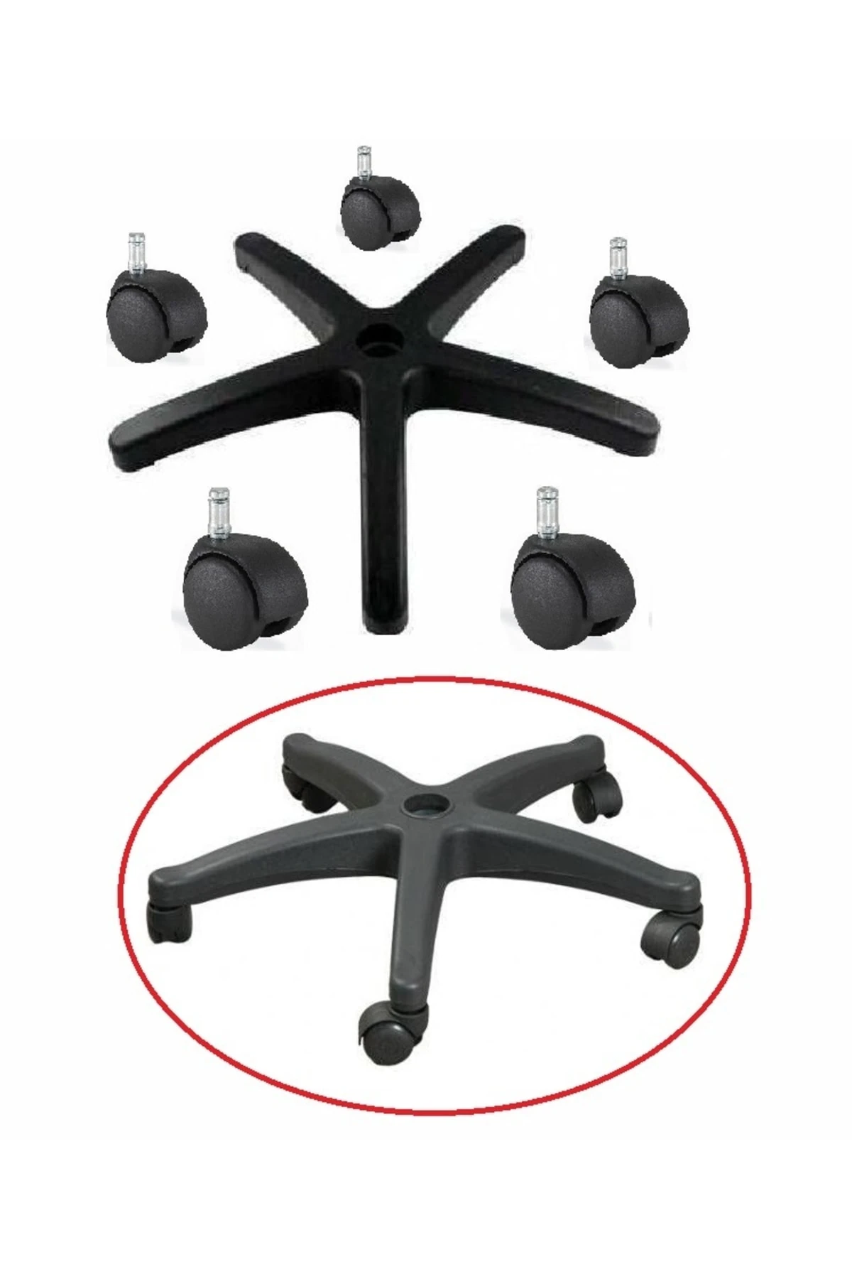 Ofis Koltuğu Için Tekerlekli Yıldız Ayak Ahtapot Koltuk Ayağı 5 Tekerli Üniversal