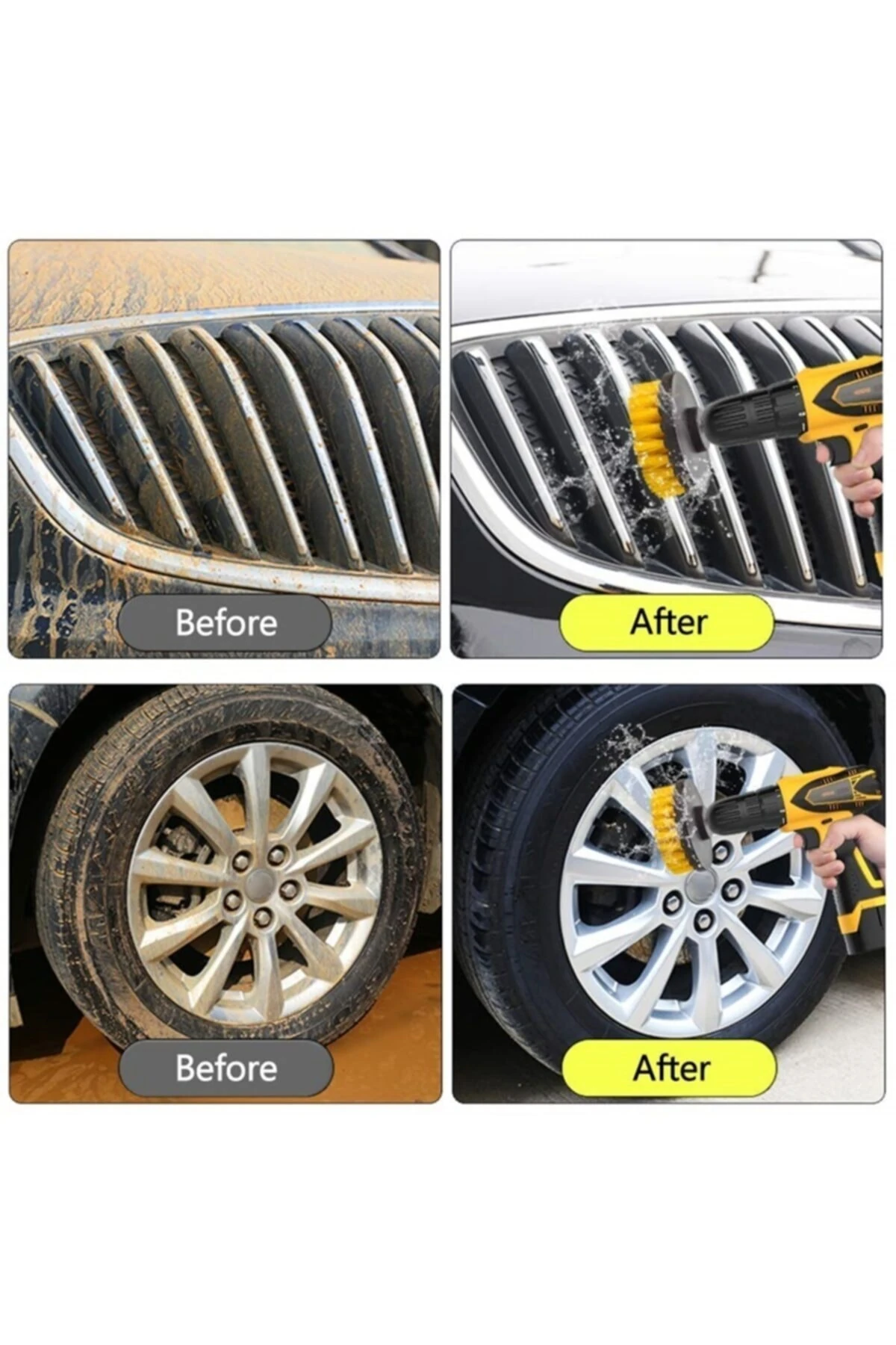 Matkap Için Pimli Temizlik Fırça Seti Banyo Mutfak Oto Jant Koltuk Halı Fayans Temizleme Fırça Kiti