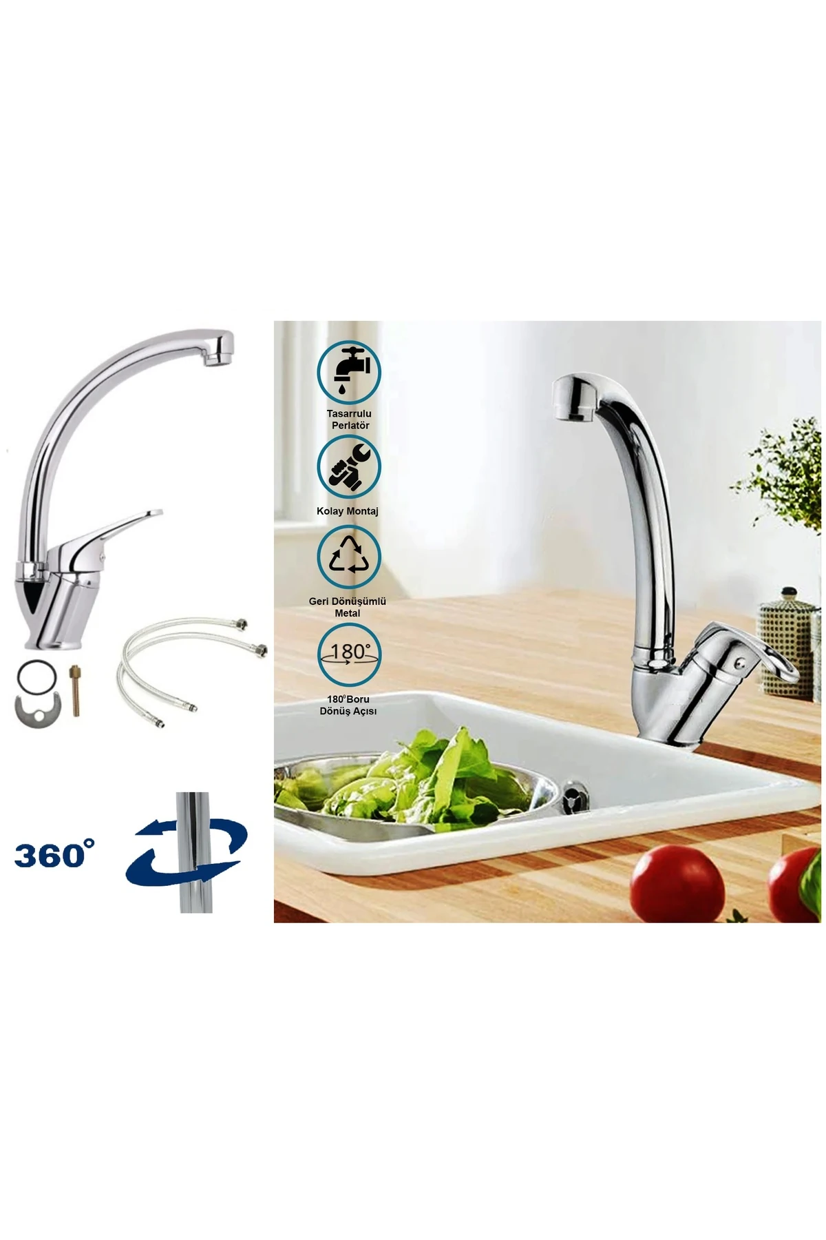 Mutfak eviye Lavabo Banyo Batarya Seti Tasarruflu musluk çeşme 3 Parça pirinç Takım