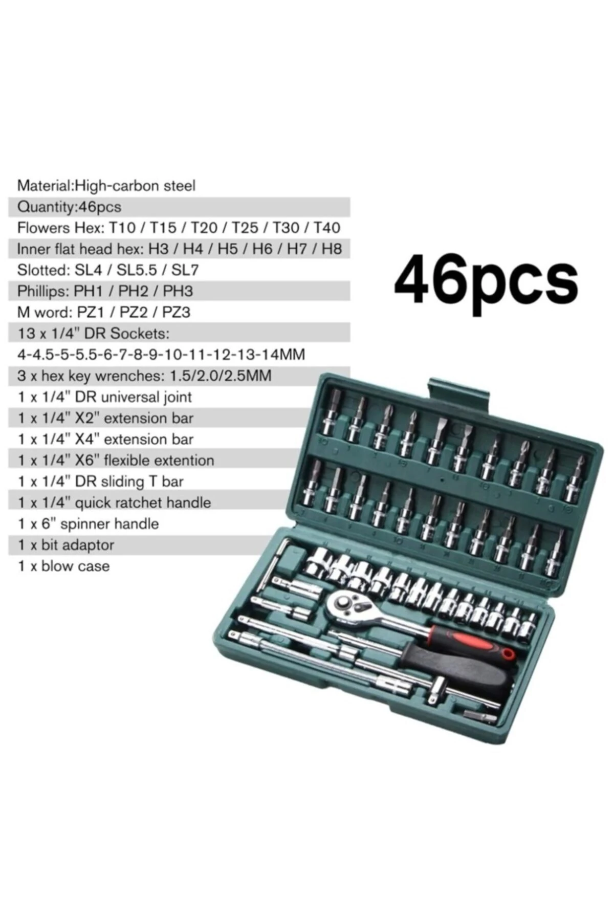 46 Parça Mini Lokma Takımı Otomatik Cırcırlı 1/4" Wrench Set Yüksek Kalite Kombinasyon Alet Seti