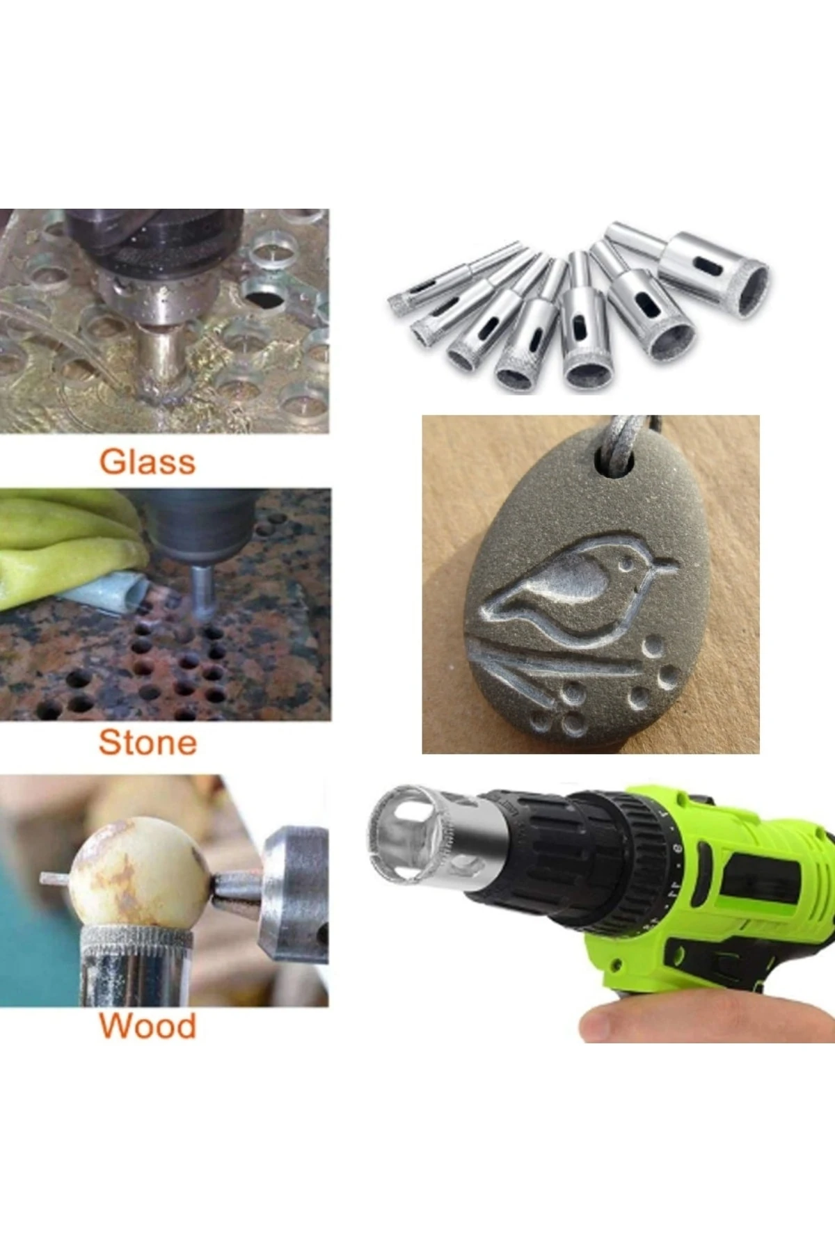 Mermer Granit Fayans Porselen Cam 33mm Yuvarlak Delme Pancı Elmas Uçlu Delik Açma Karot Matkap Ucu